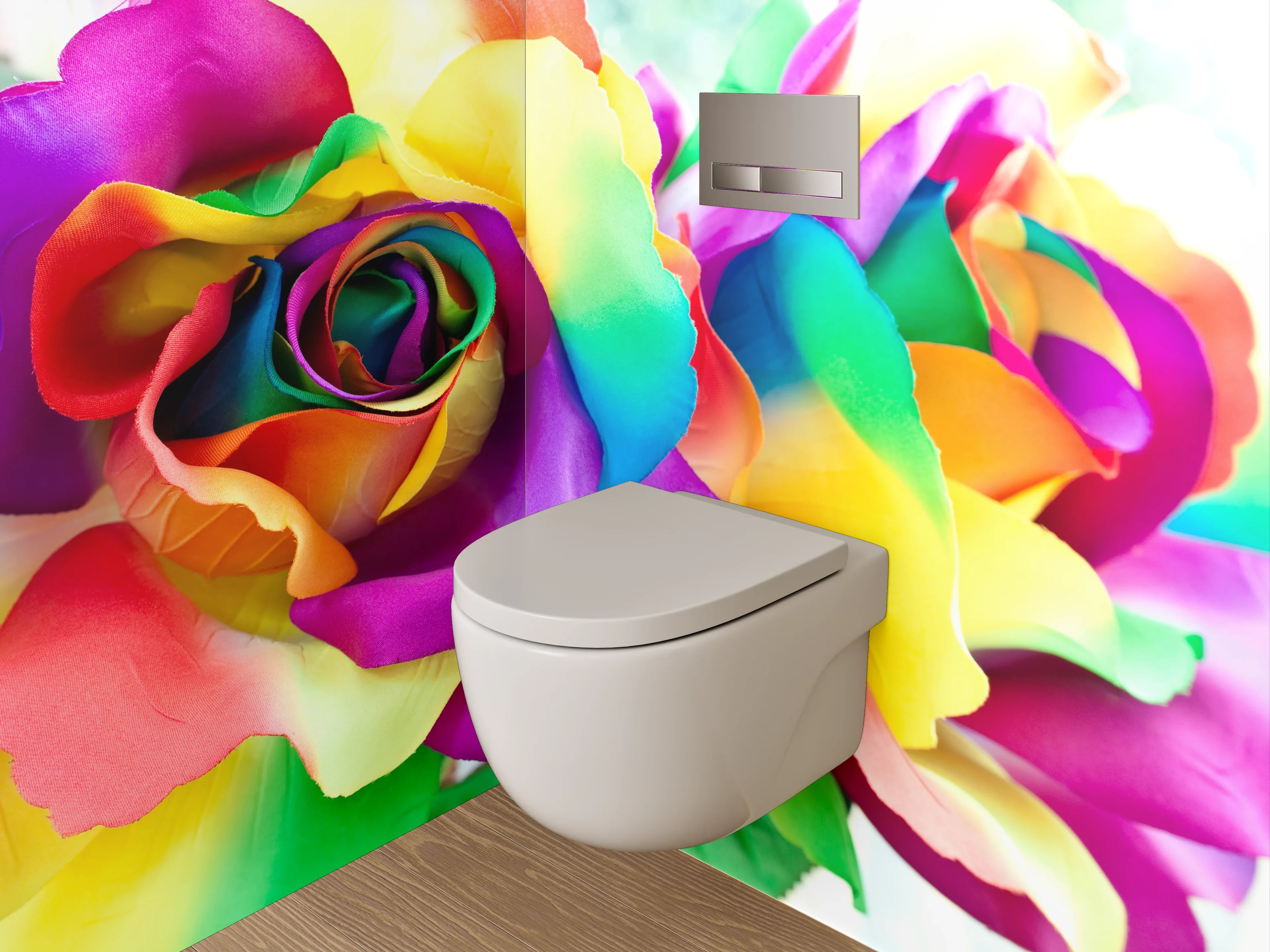 WC-Rückwand - Bunte Regenbogenrosen – Farbige Blumenpracht