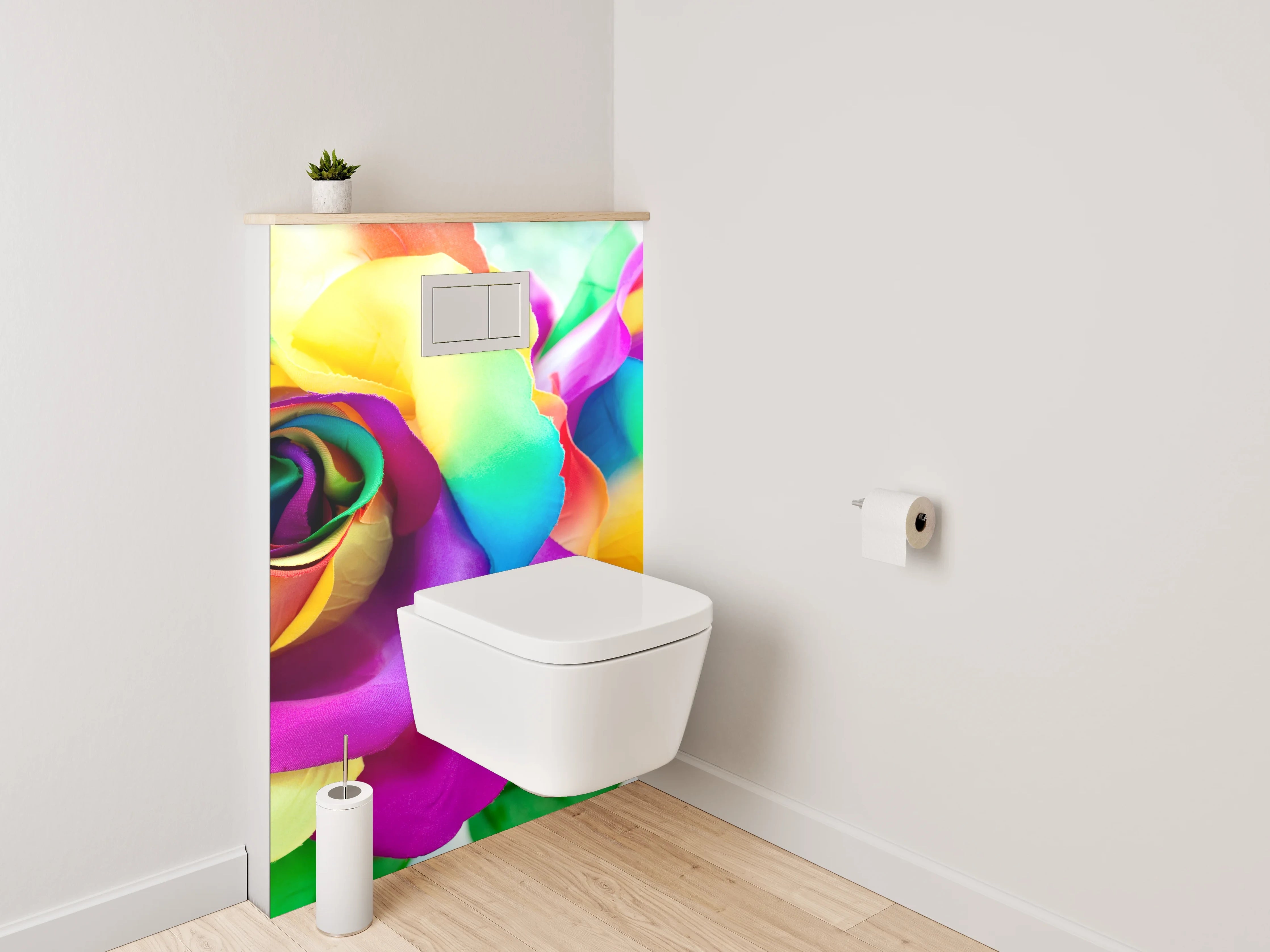WC-Rückwand - Bunte Regenbogenrosen – Farbige Blumenpracht