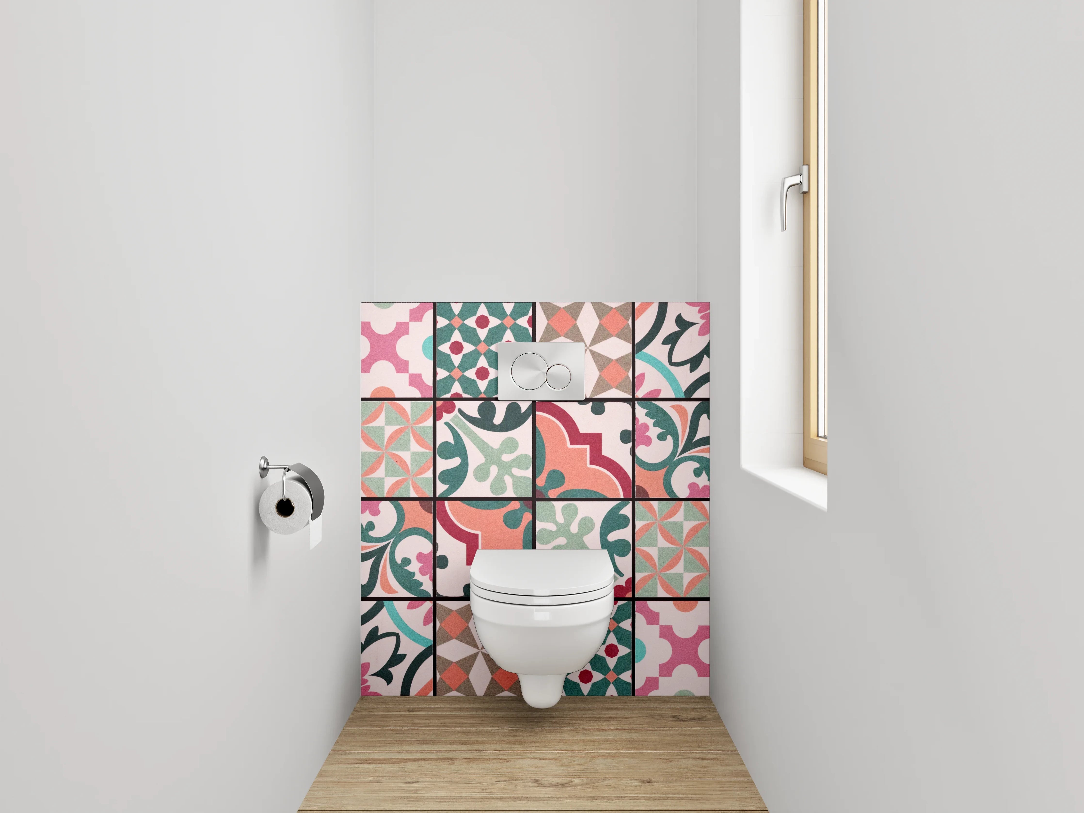 WC-Rückwand - Bunte Retro-Fliesen Muster Bordüre