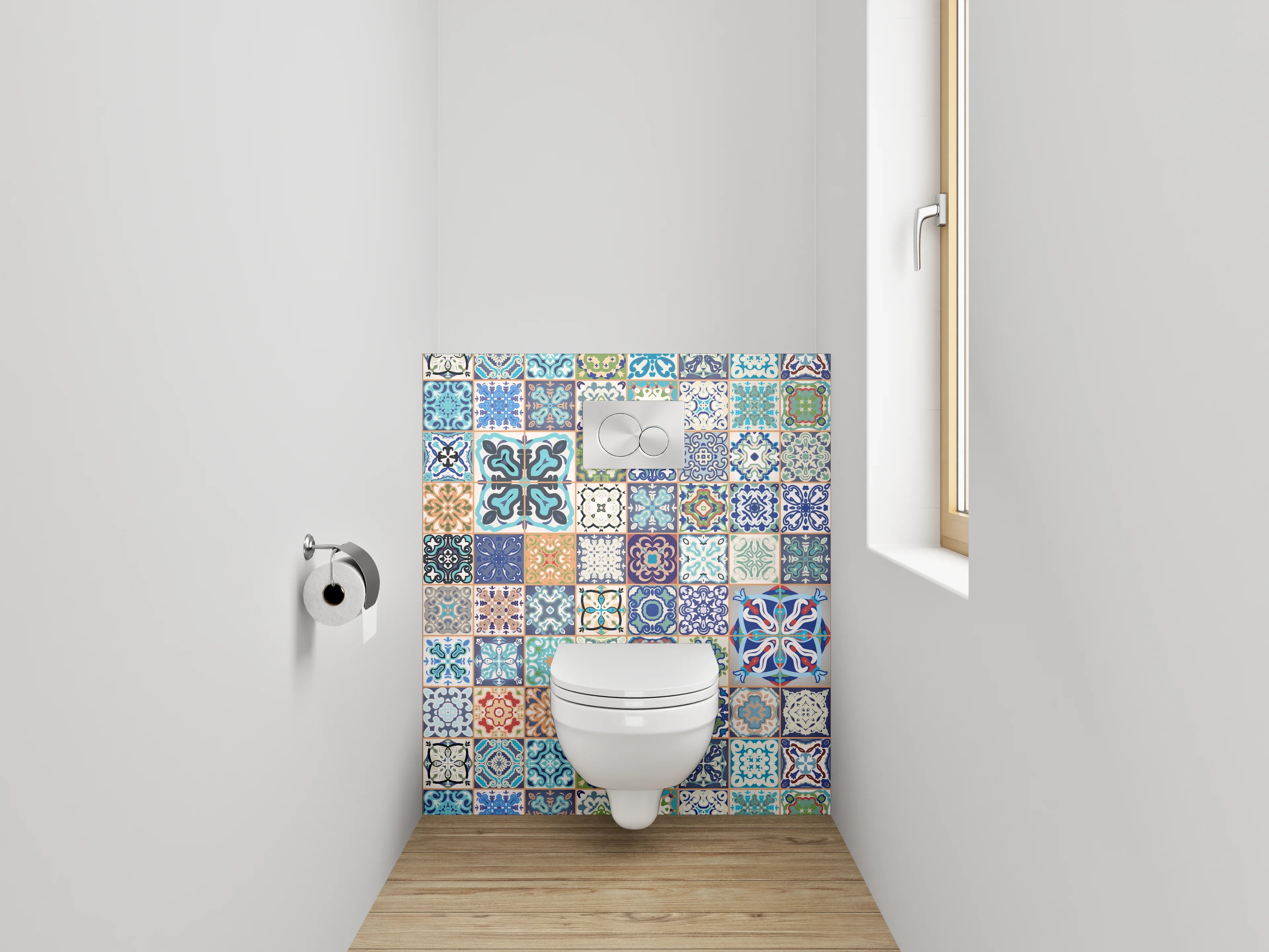 WC-Rückwand - Bunte Retro Fliesenmuster Mosaikoptik