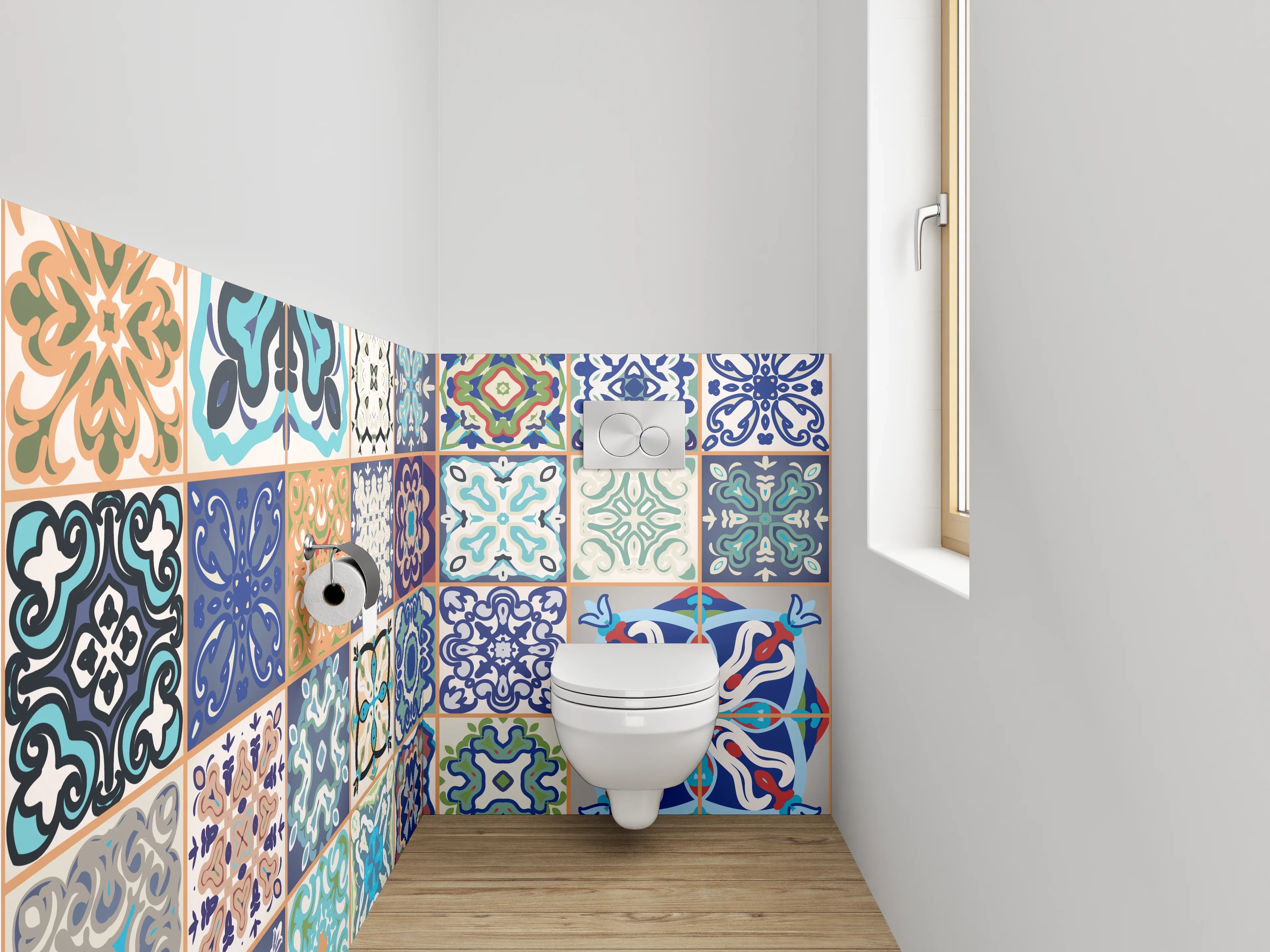WC-Rückwand - Bunte Retro Fliesenmuster Mosaikoptik