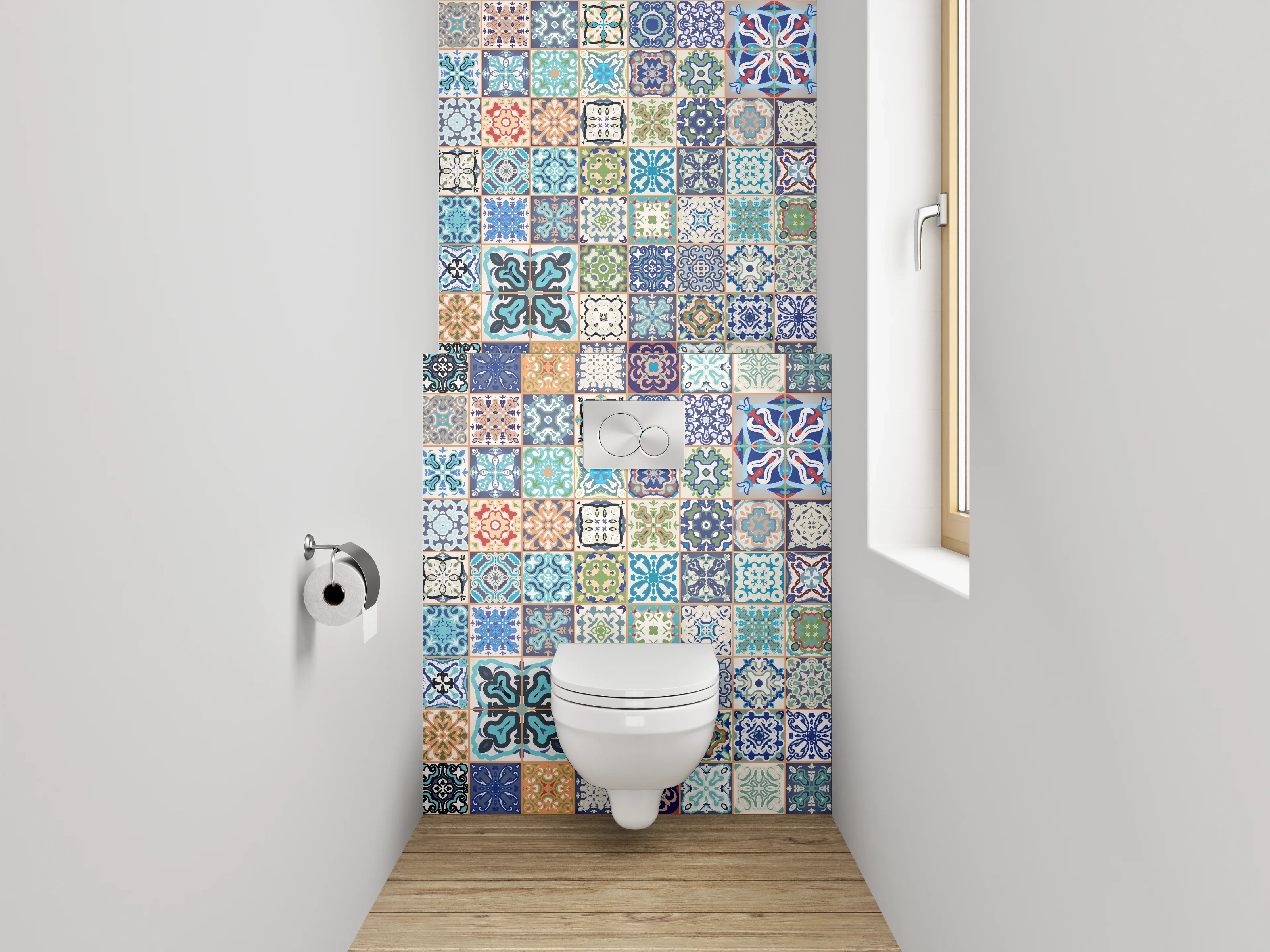 WC-Rückwand - Bunte Retro Fliesenmuster Mosaikoptik