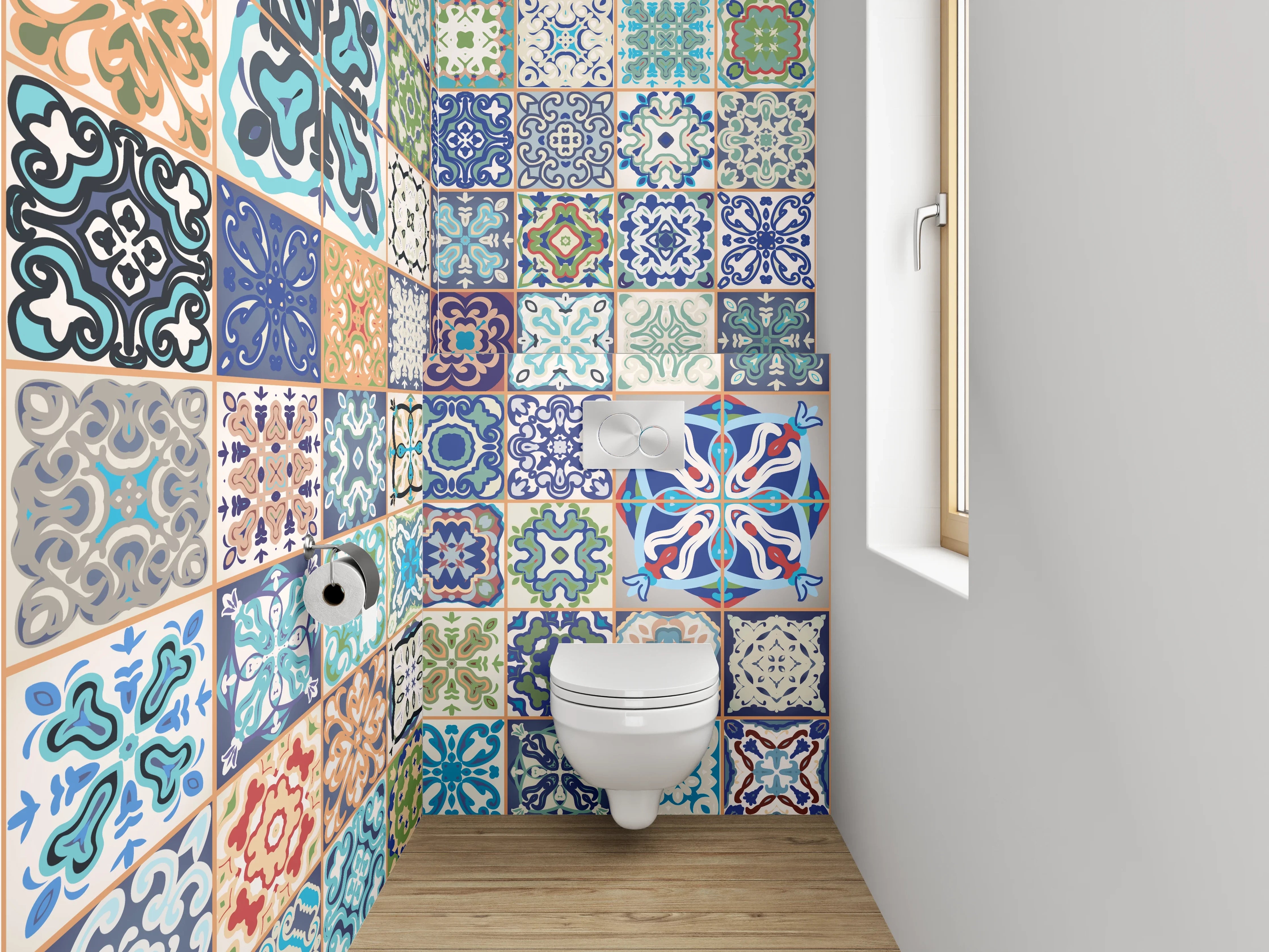 WC-Rückwand - Bunte Retro Fliesenmuster Mosaikoptik