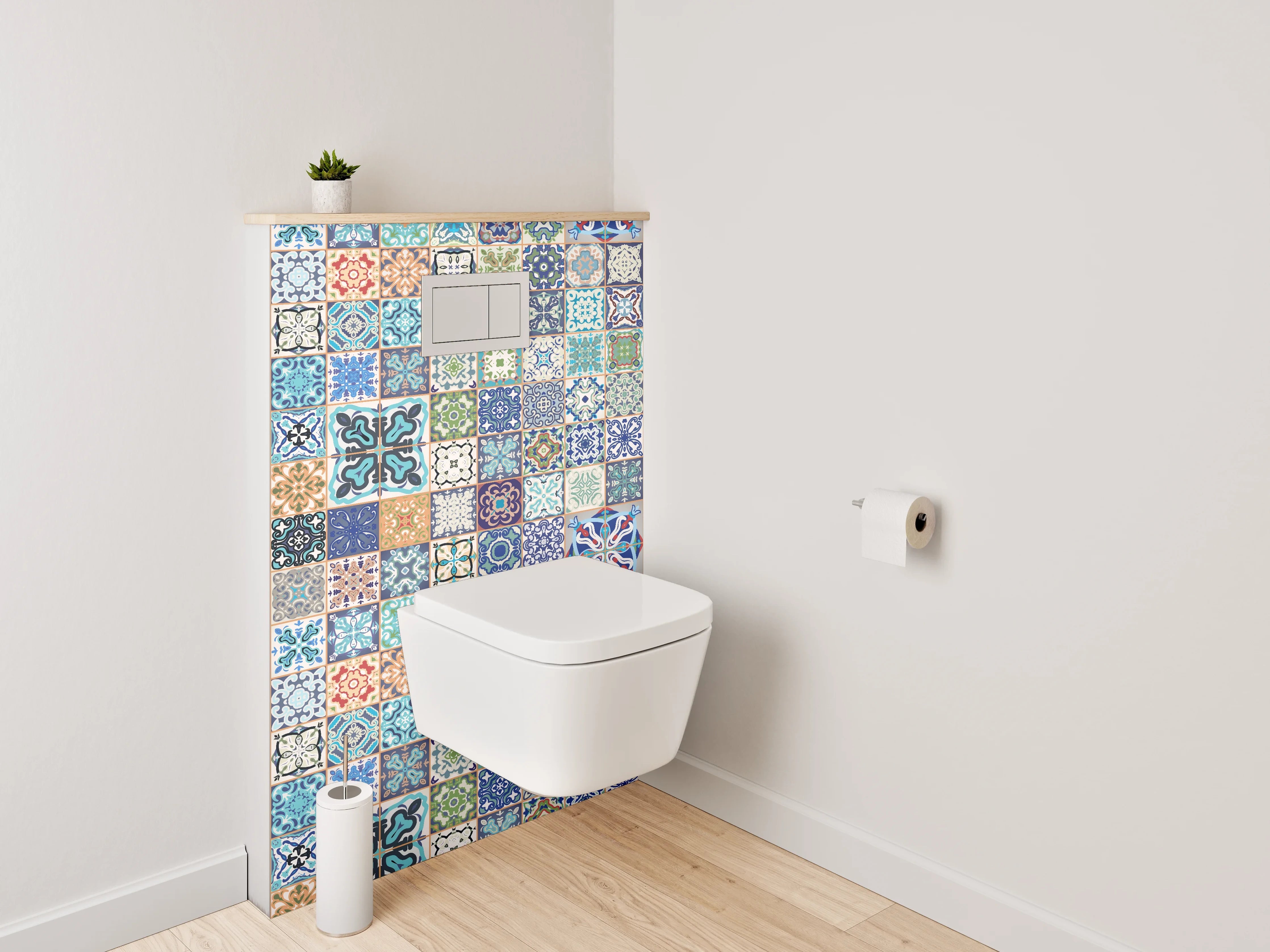 WC-Rückwand - Bunte Retro Fliesenmuster Mosaikoptik