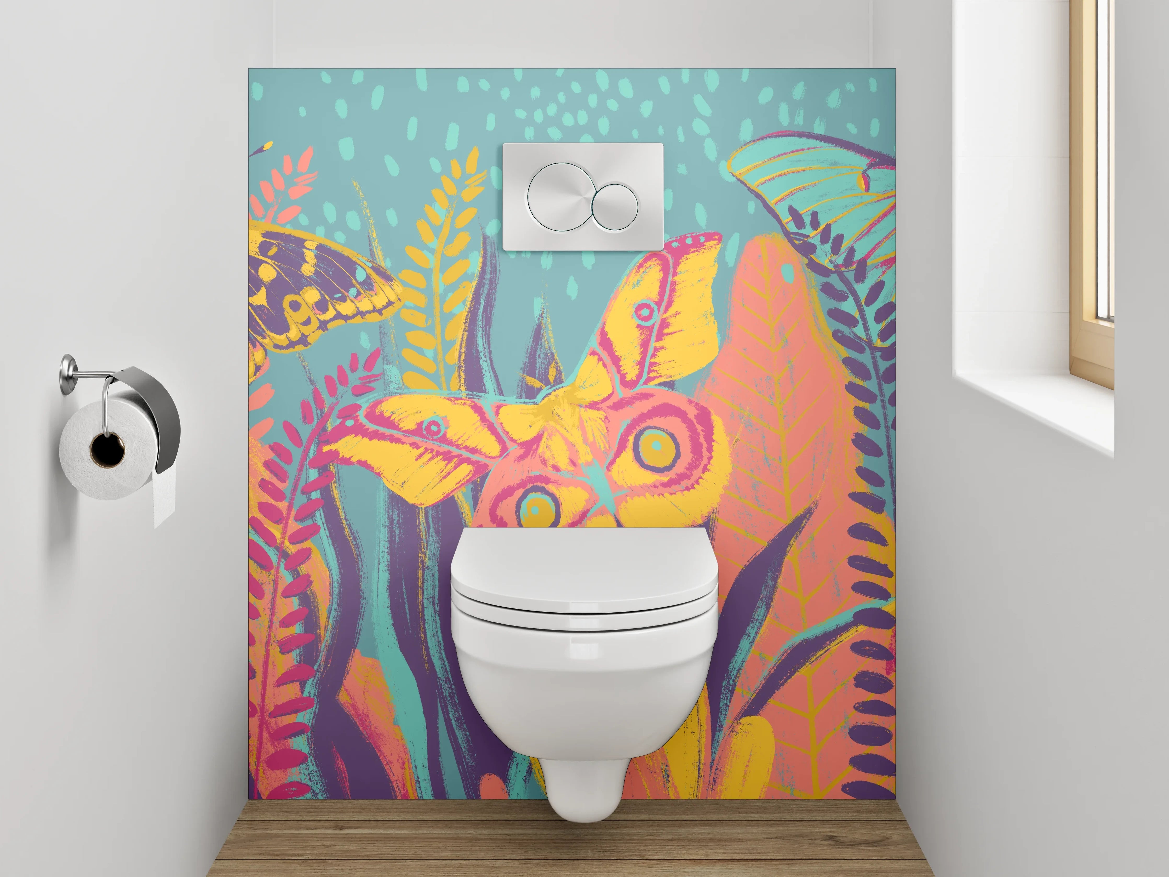 WC-Rückwand - Bunte Schmetterlinge im Dschungel Aquarell