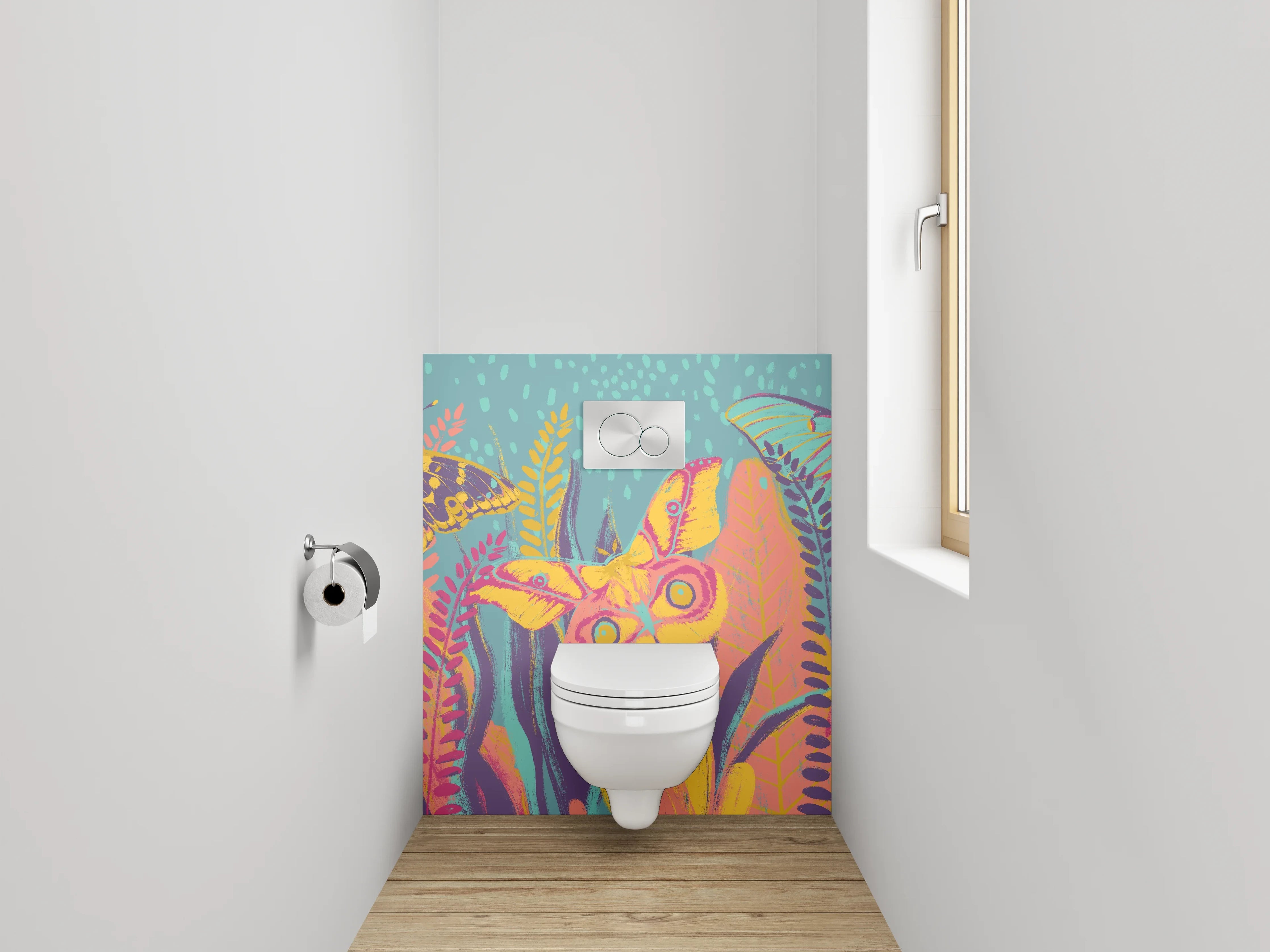 WC-Rückwand - Bunte Schmetterlinge im Dschungel Aquarell