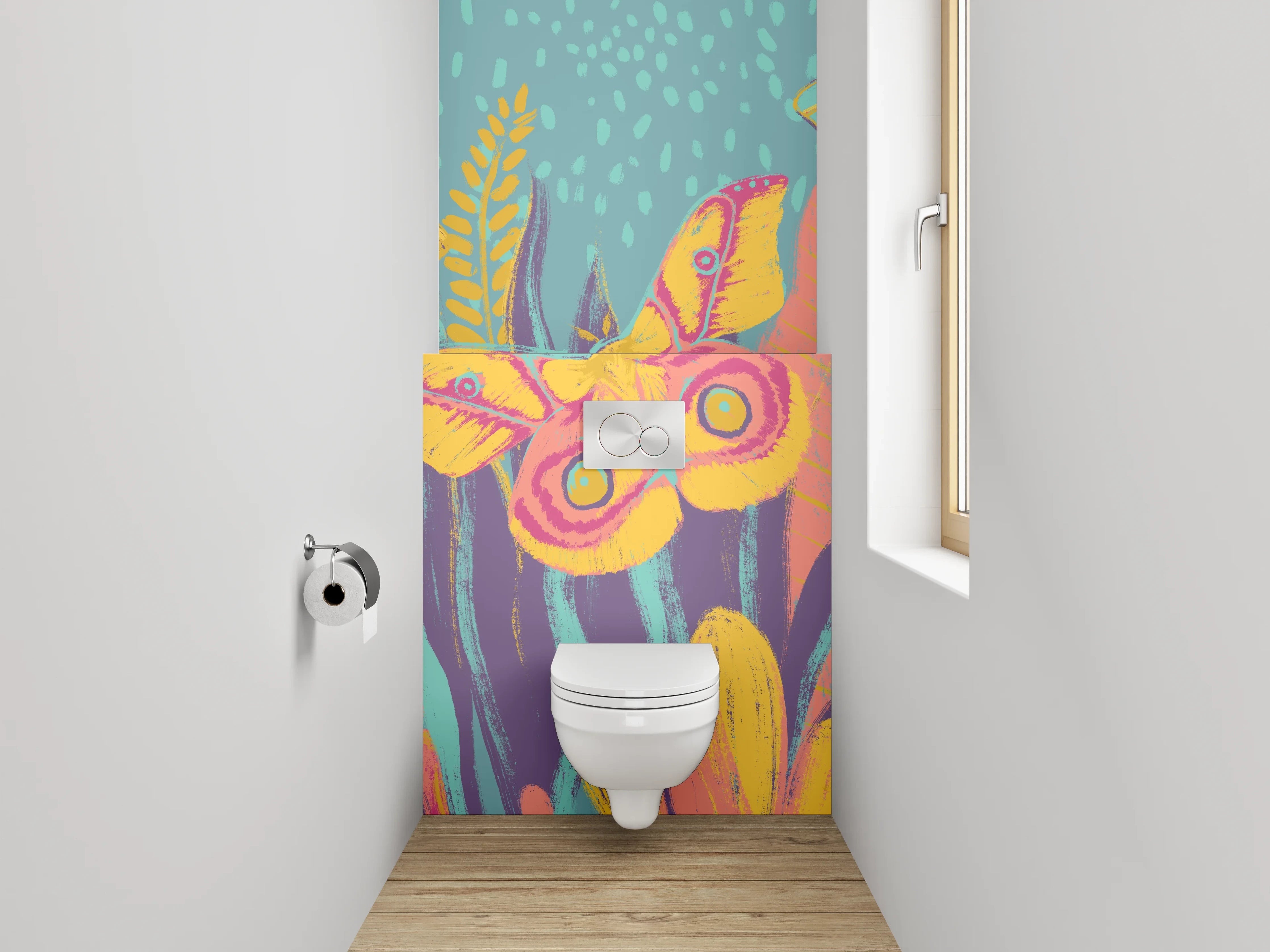 WC-Rückwand - Bunte Schmetterlinge im Dschungel Aquarell