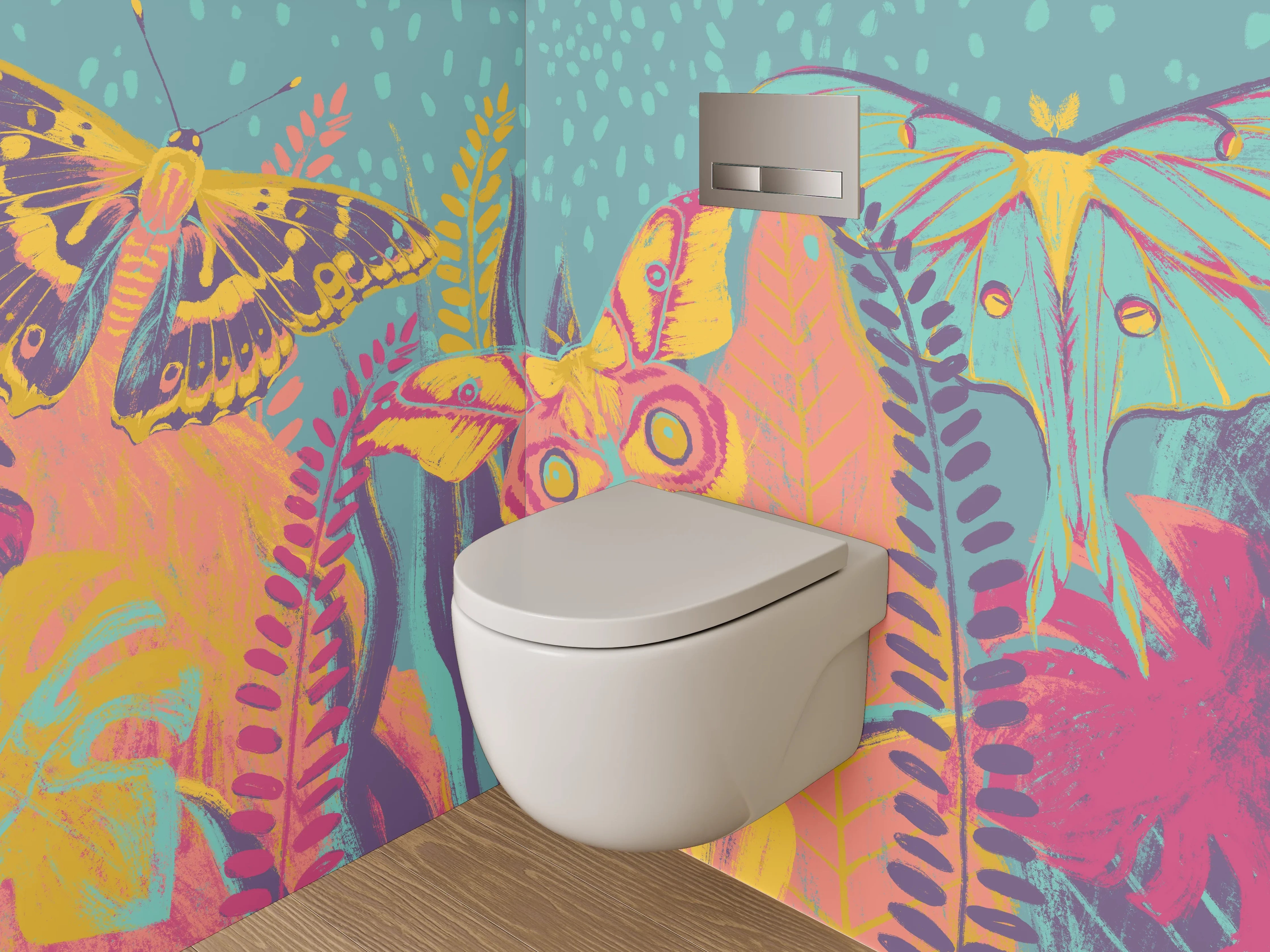 WC-Rückwand - Bunte Schmetterlinge im Dschungel Aquarell