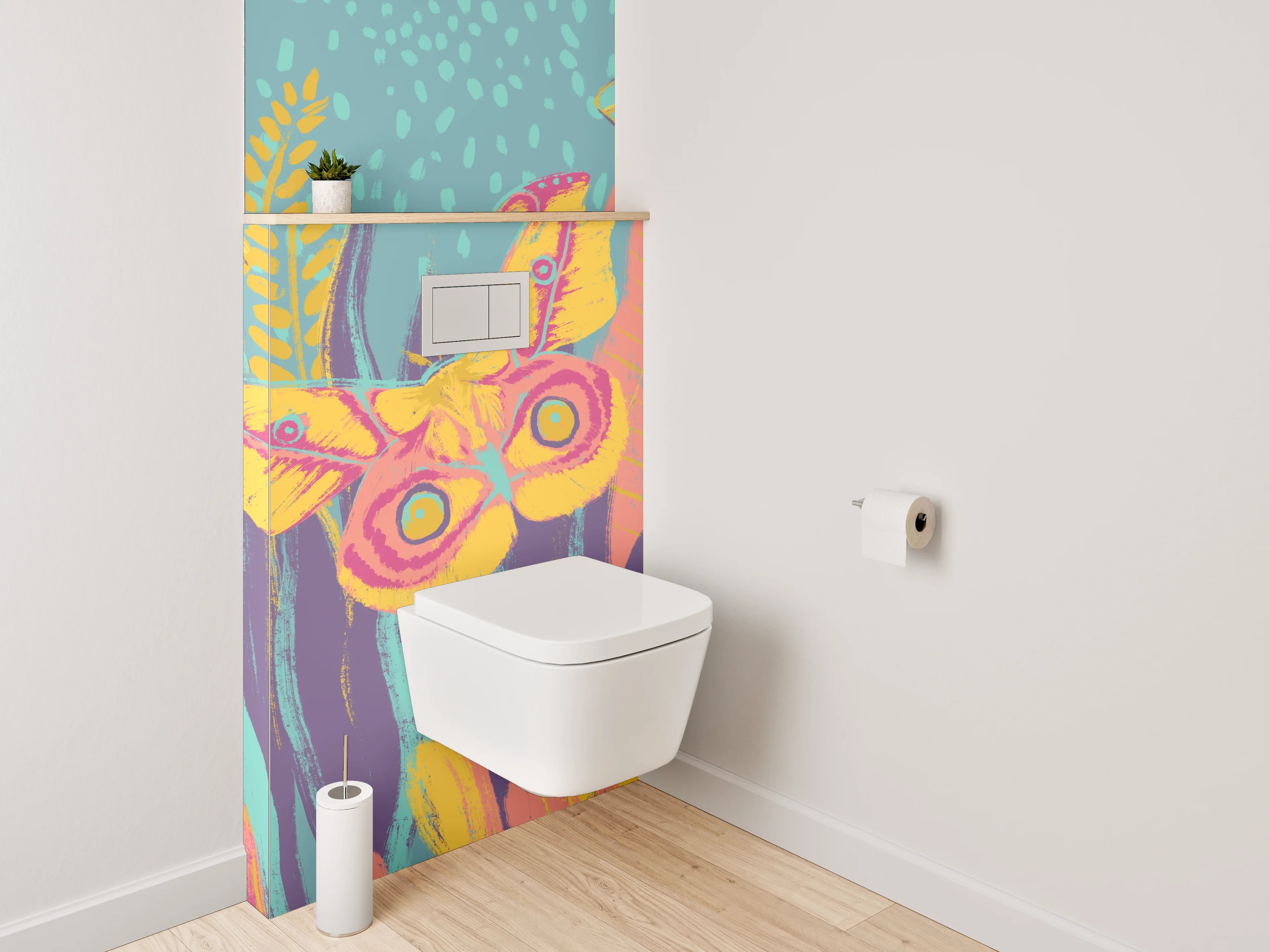 WC-Rückwand - Bunte Schmetterlinge im Dschungel Aquarell