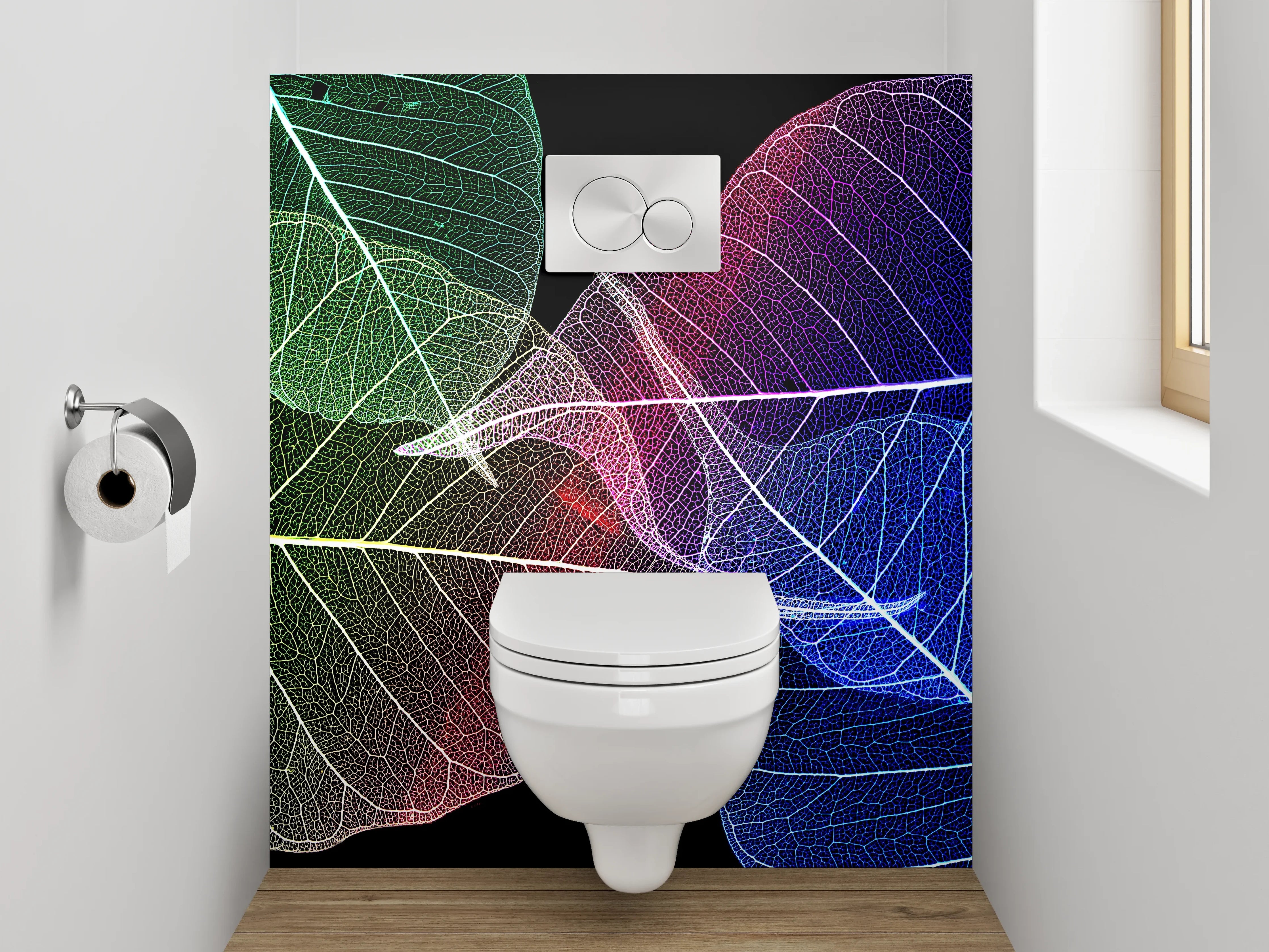 WC-Rückwand - Bunte Skelettblätter – Abstrakte Kunst