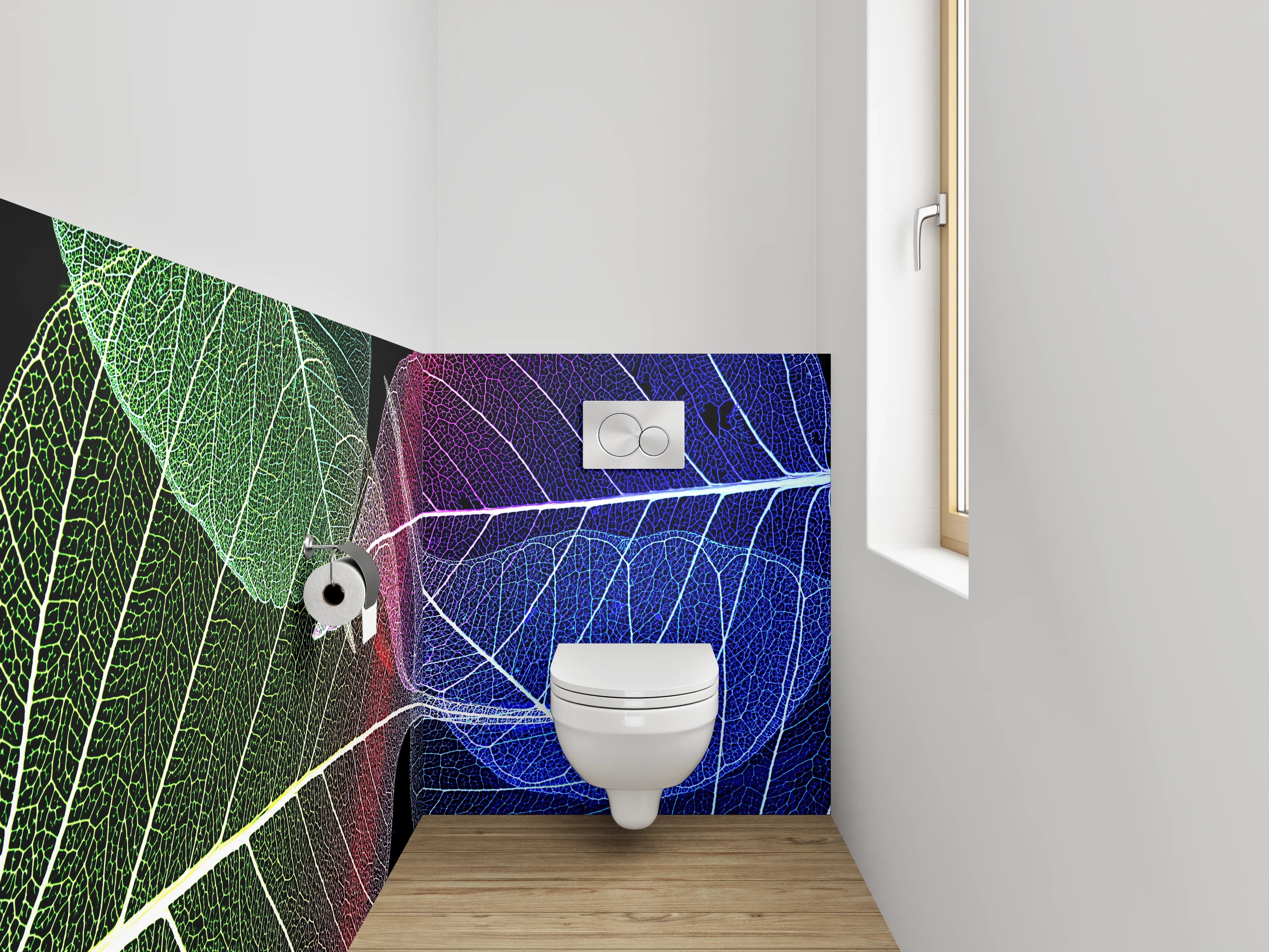 WC-Rückwand - Bunte Skelettblätter – Abstrakte Kunst