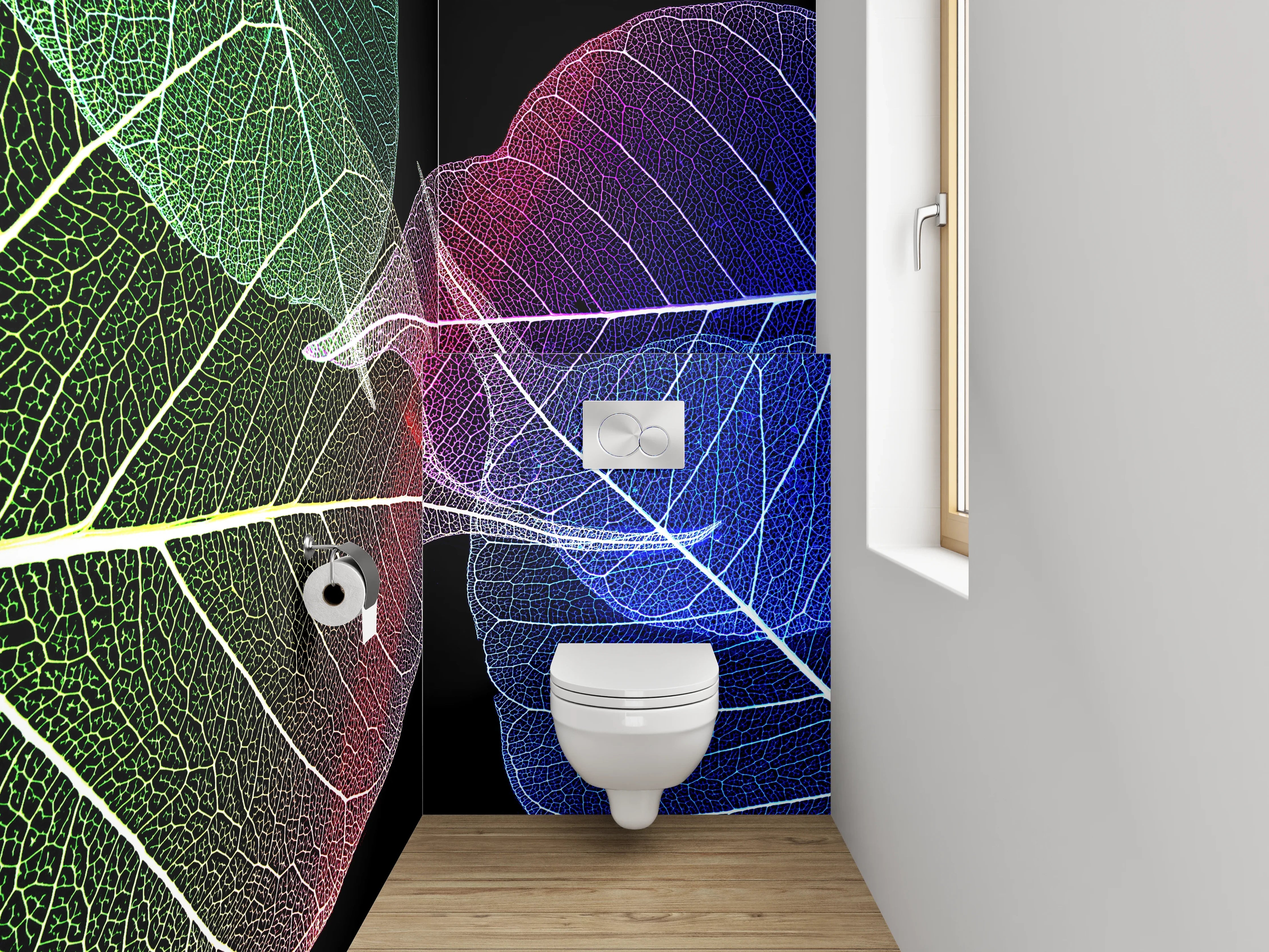 WC-Rückwand - Bunte Skelettblätter – Abstrakte Kunst