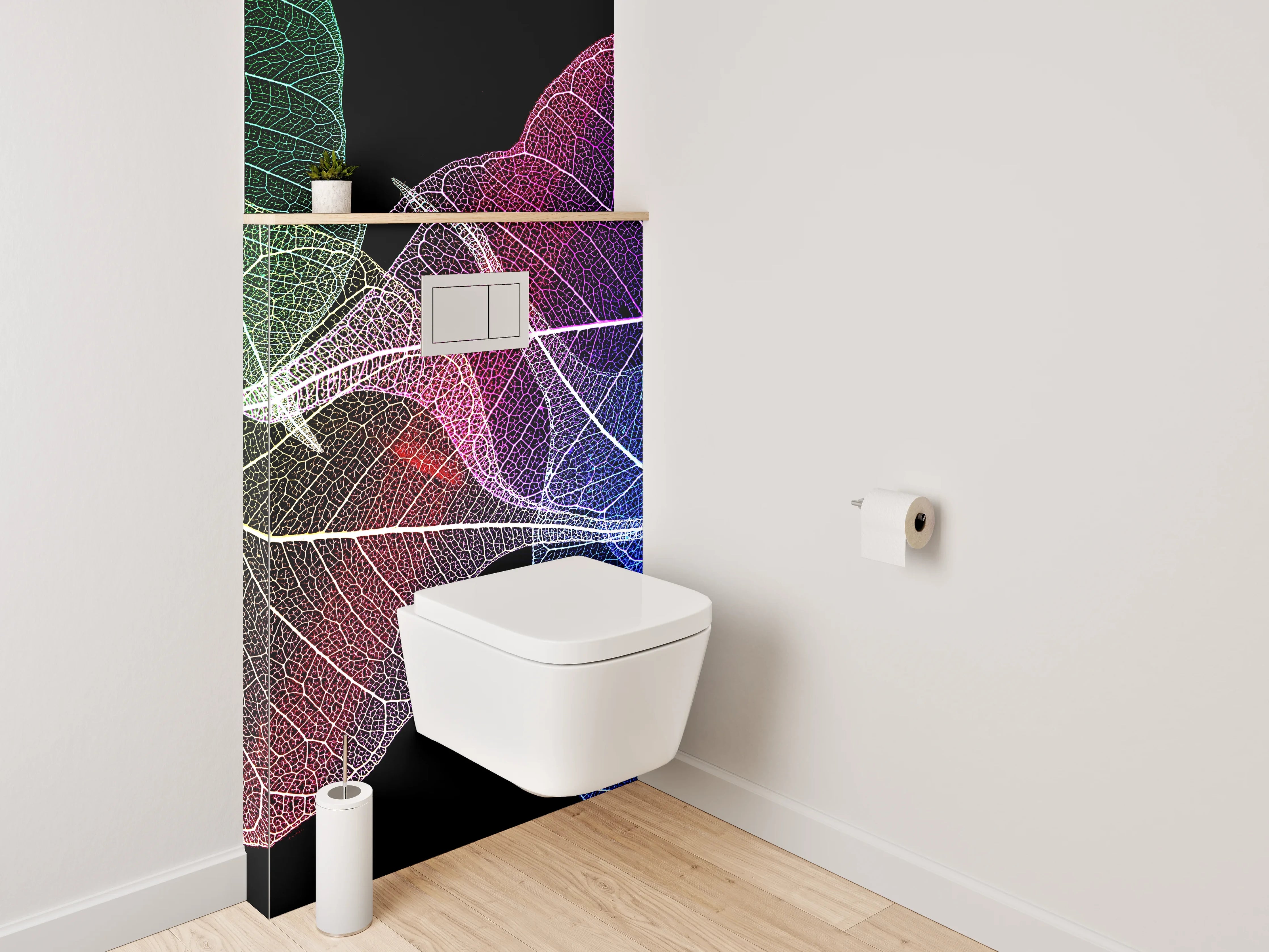 WC-Rückwand - Bunte Skelettblätter – Abstrakte Kunst