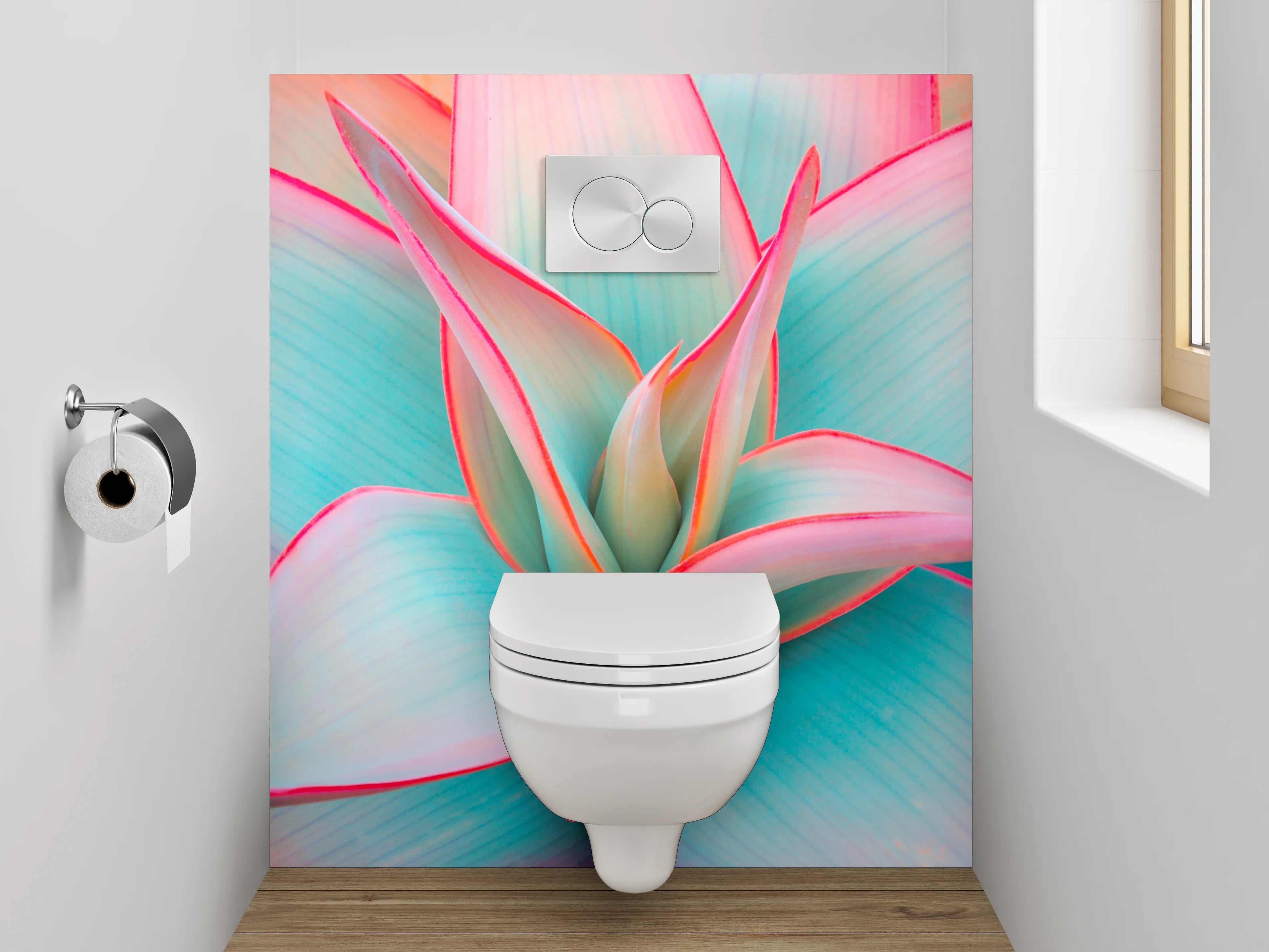WC-Rückwand - Bunte Sukkulente in Pastell