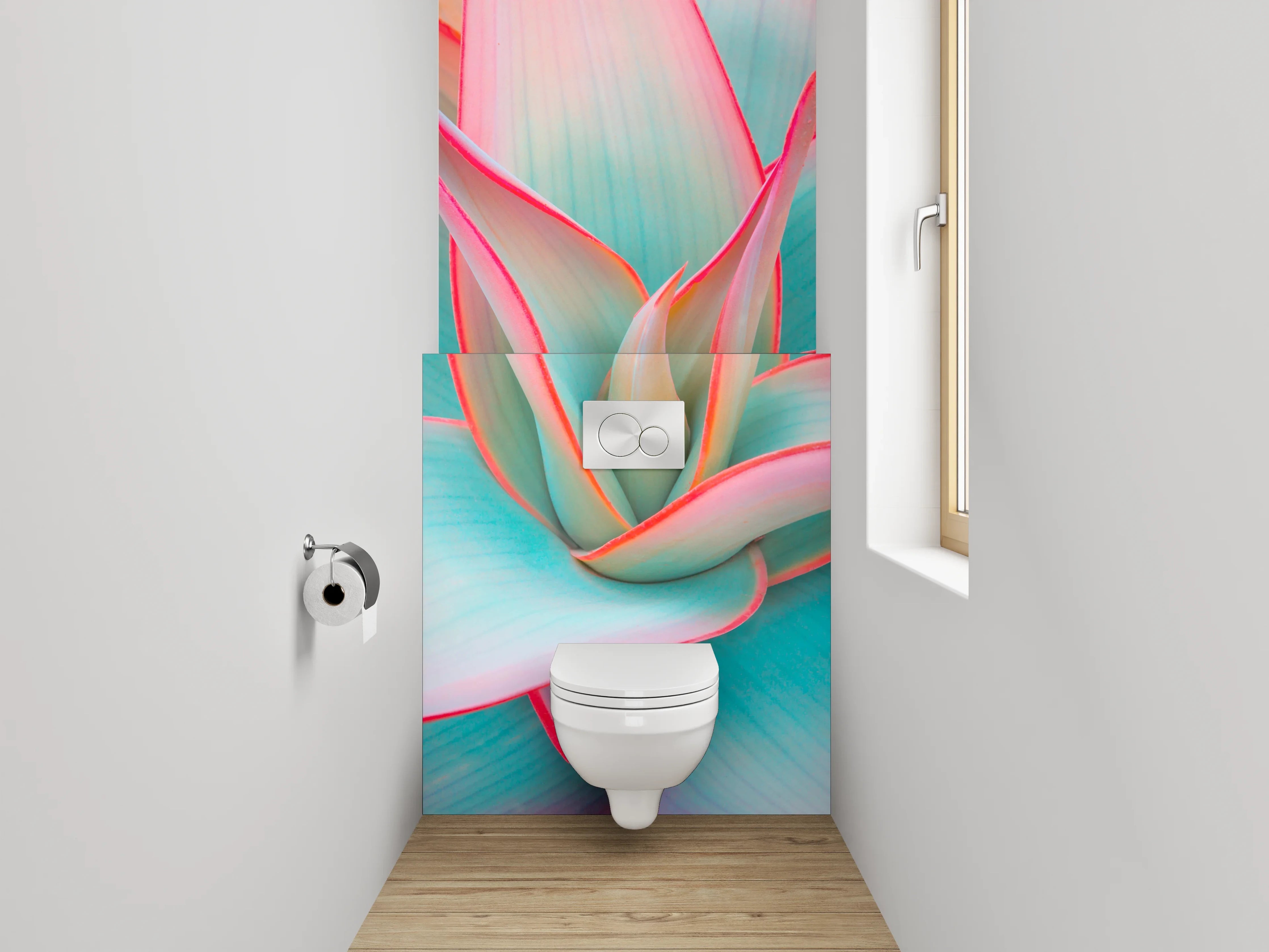 WC-Rückwand - Bunte Sukkulente in Pastell