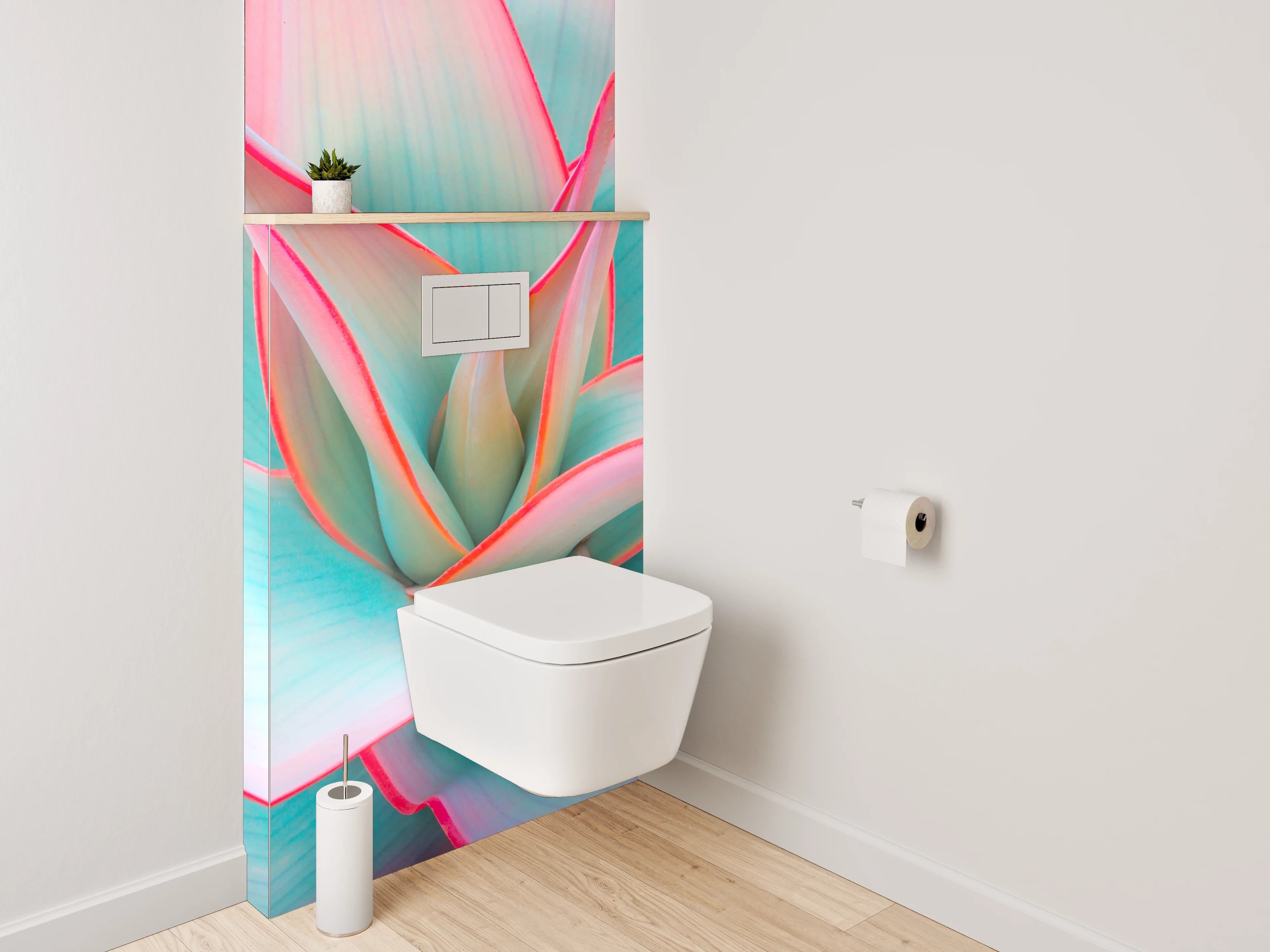 WC-Rückwand - Bunte Sukkulente in Pastell