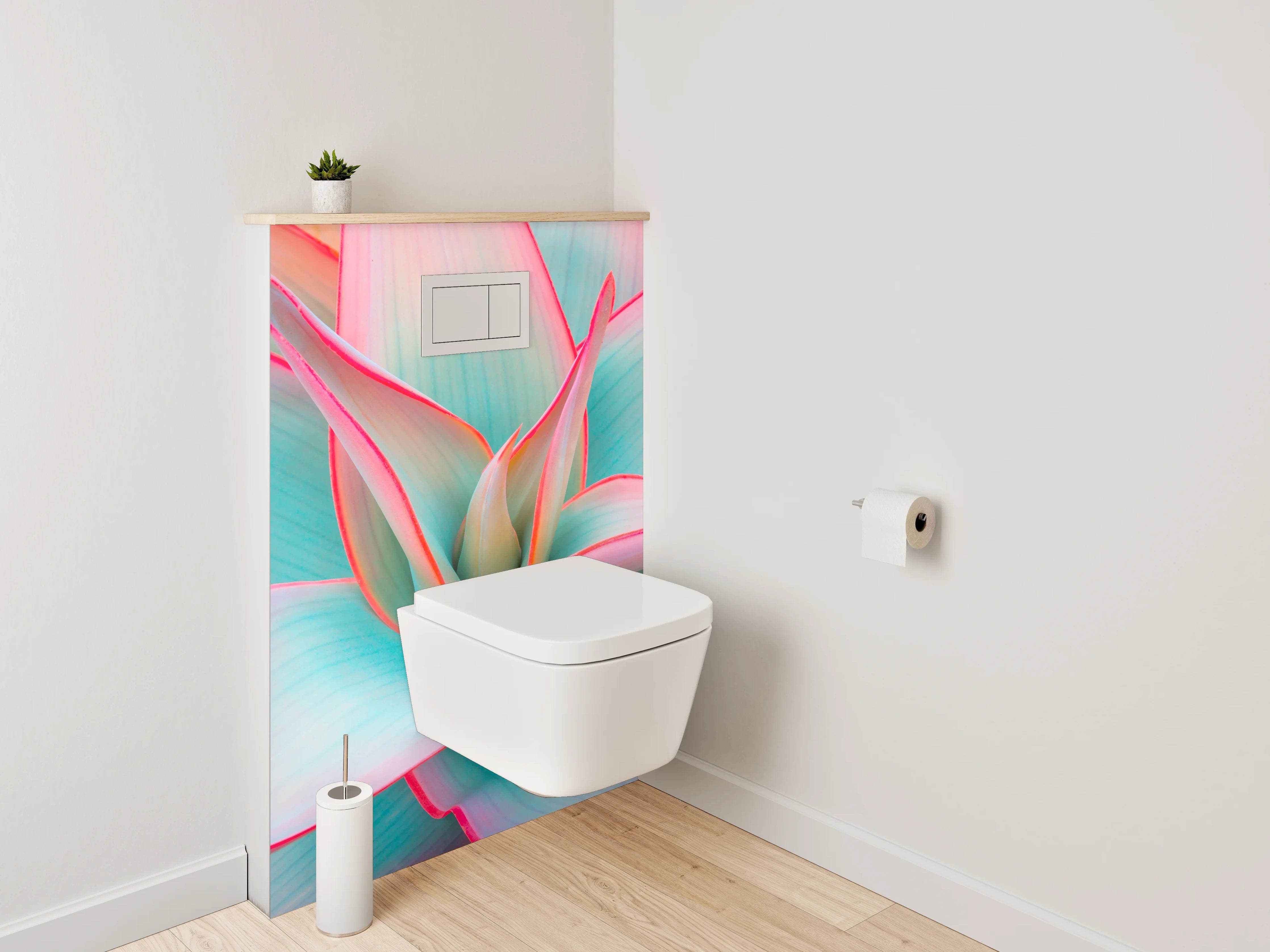 WC-Rückwand - Bunte Sukkulente in Pastell