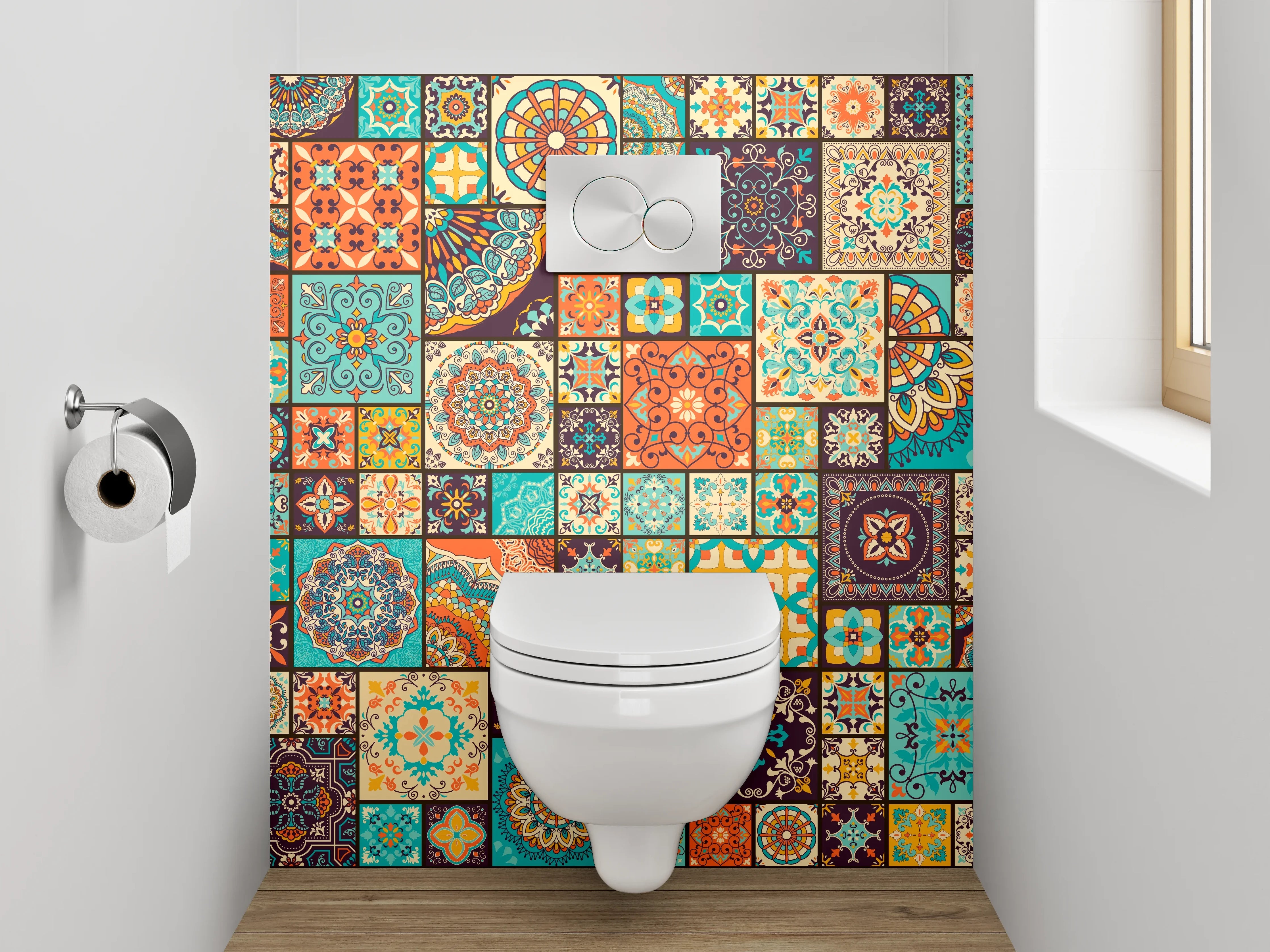 WC-Rückwand - Bunte Vintage Fliesen Mosaik Design