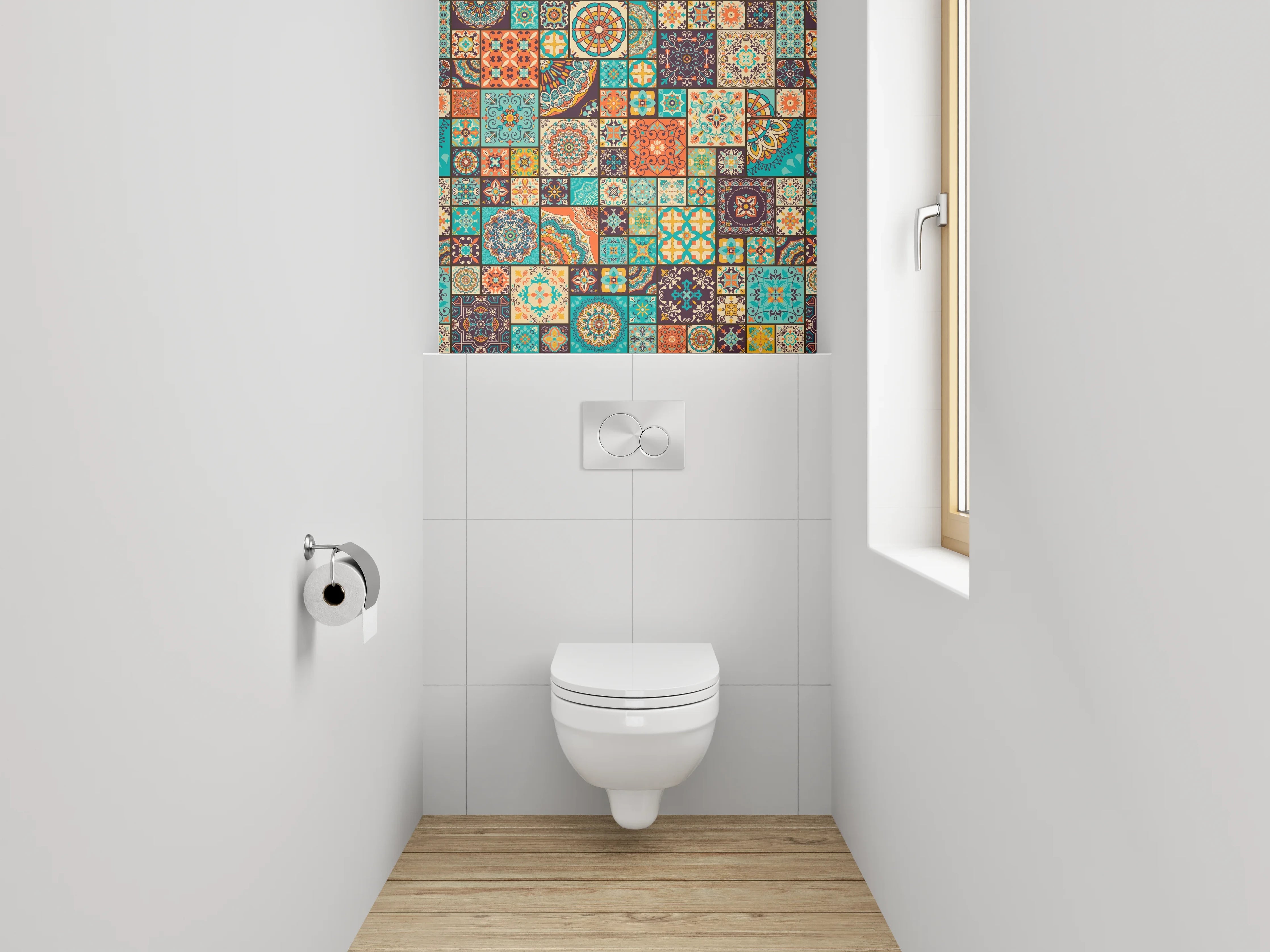 WC-Rückwand - Bunte Vintage Fliesen Mosaik Design
