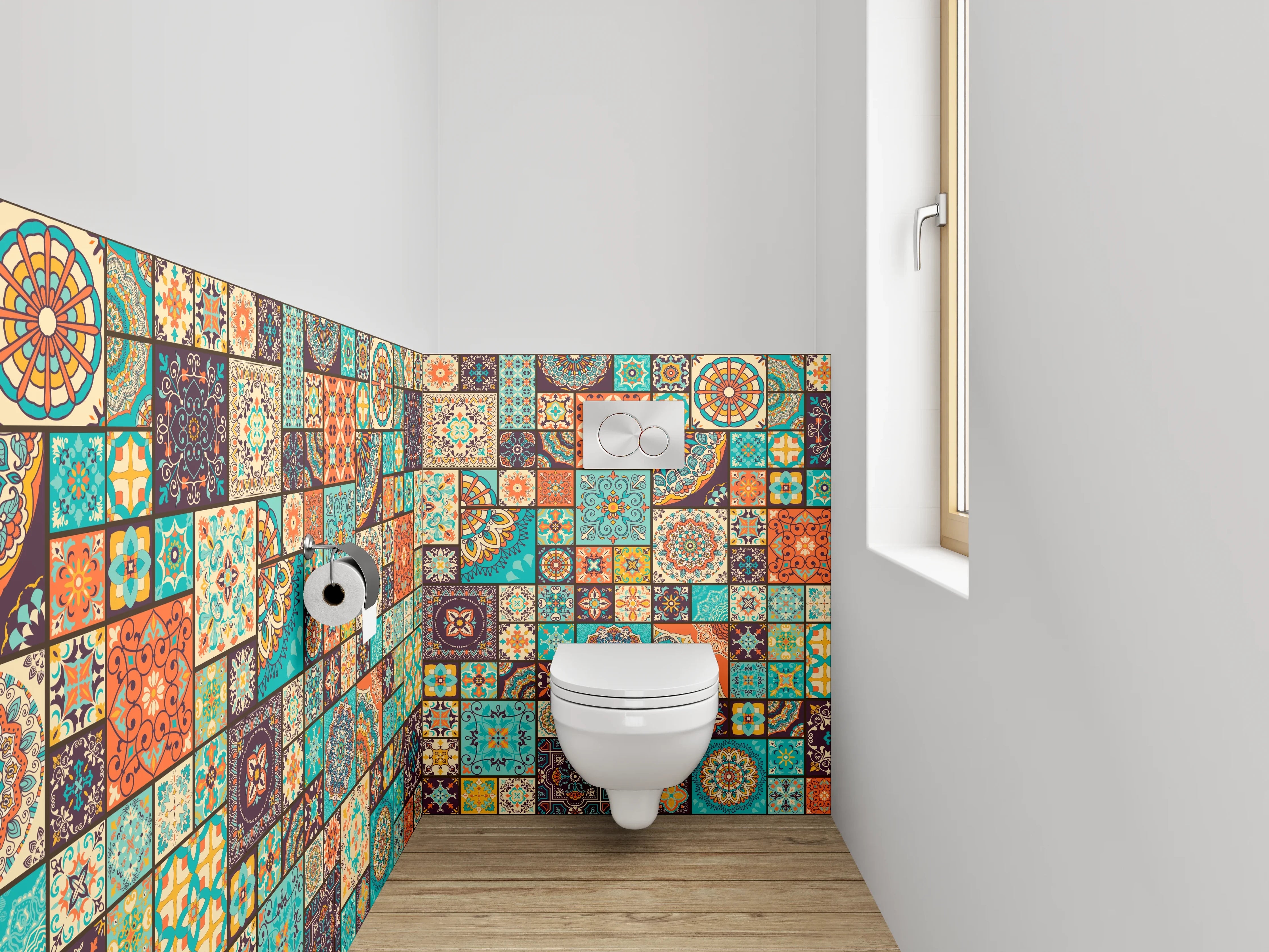 WC-Rückwand - Bunte Vintage Fliesen Mosaik Design