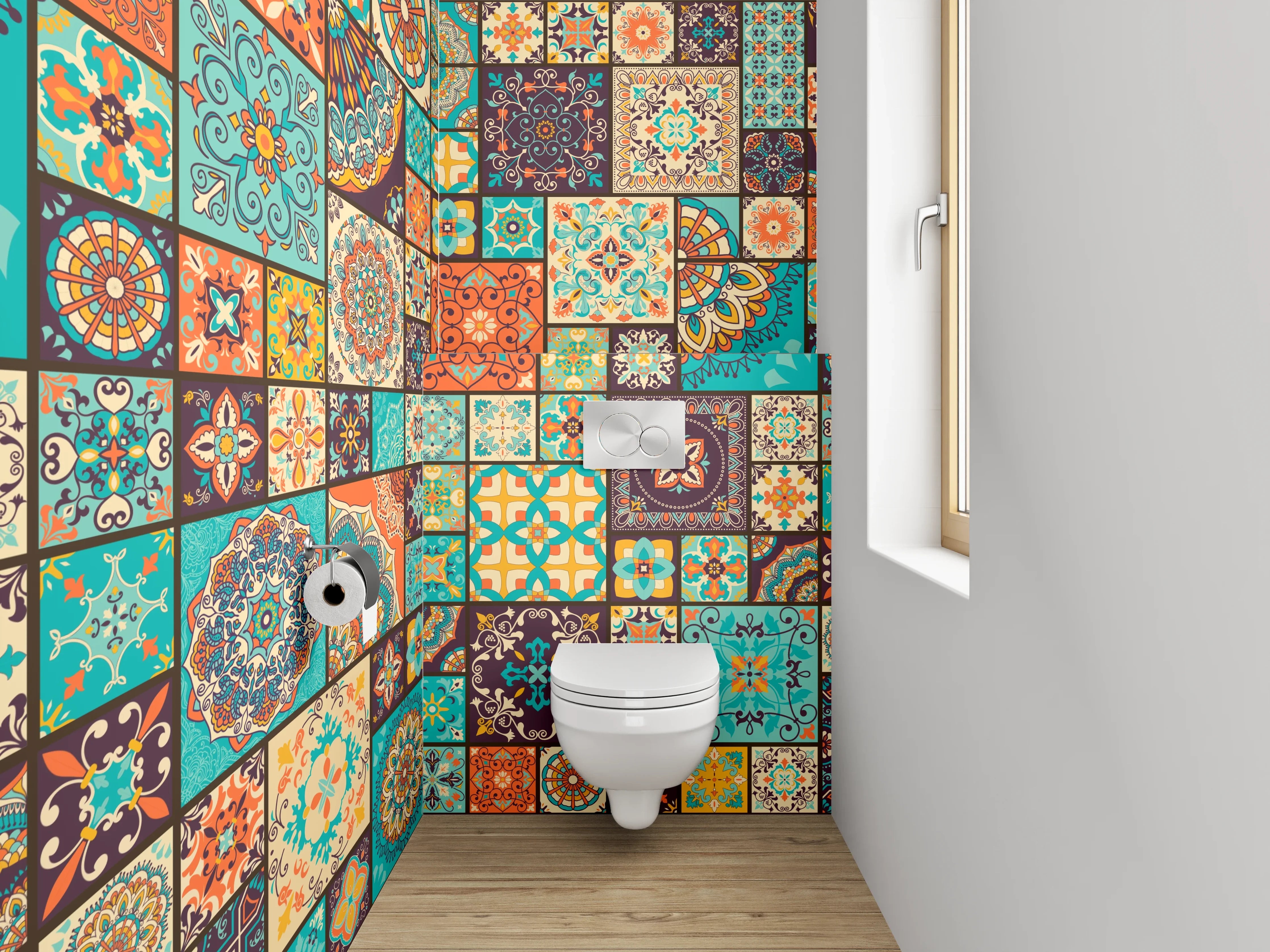 WC-Rückwand - Bunte Vintage Fliesen Mosaik Design