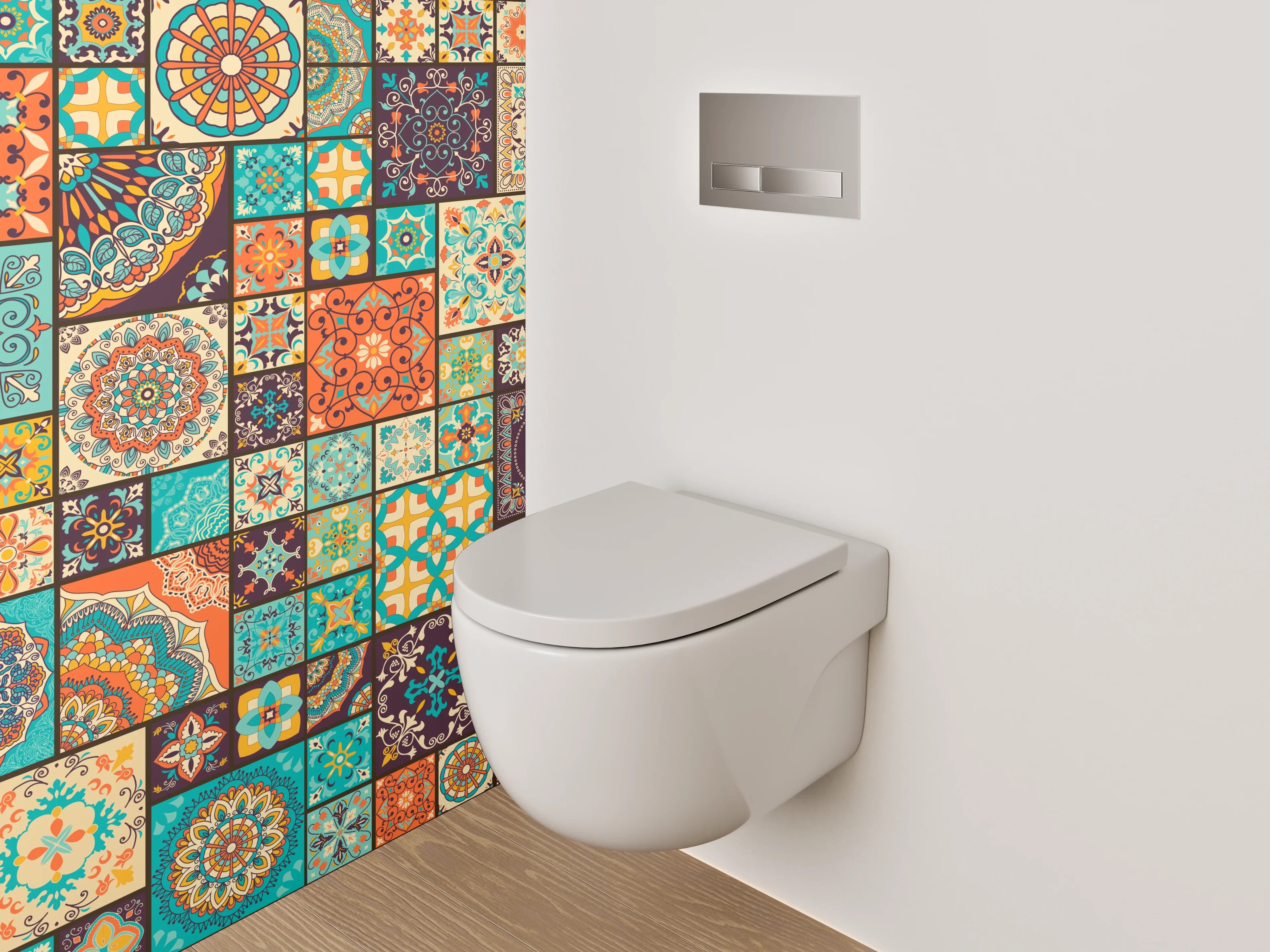 WC-Rückwand - Bunte Vintage Fliesen Mosaik Design