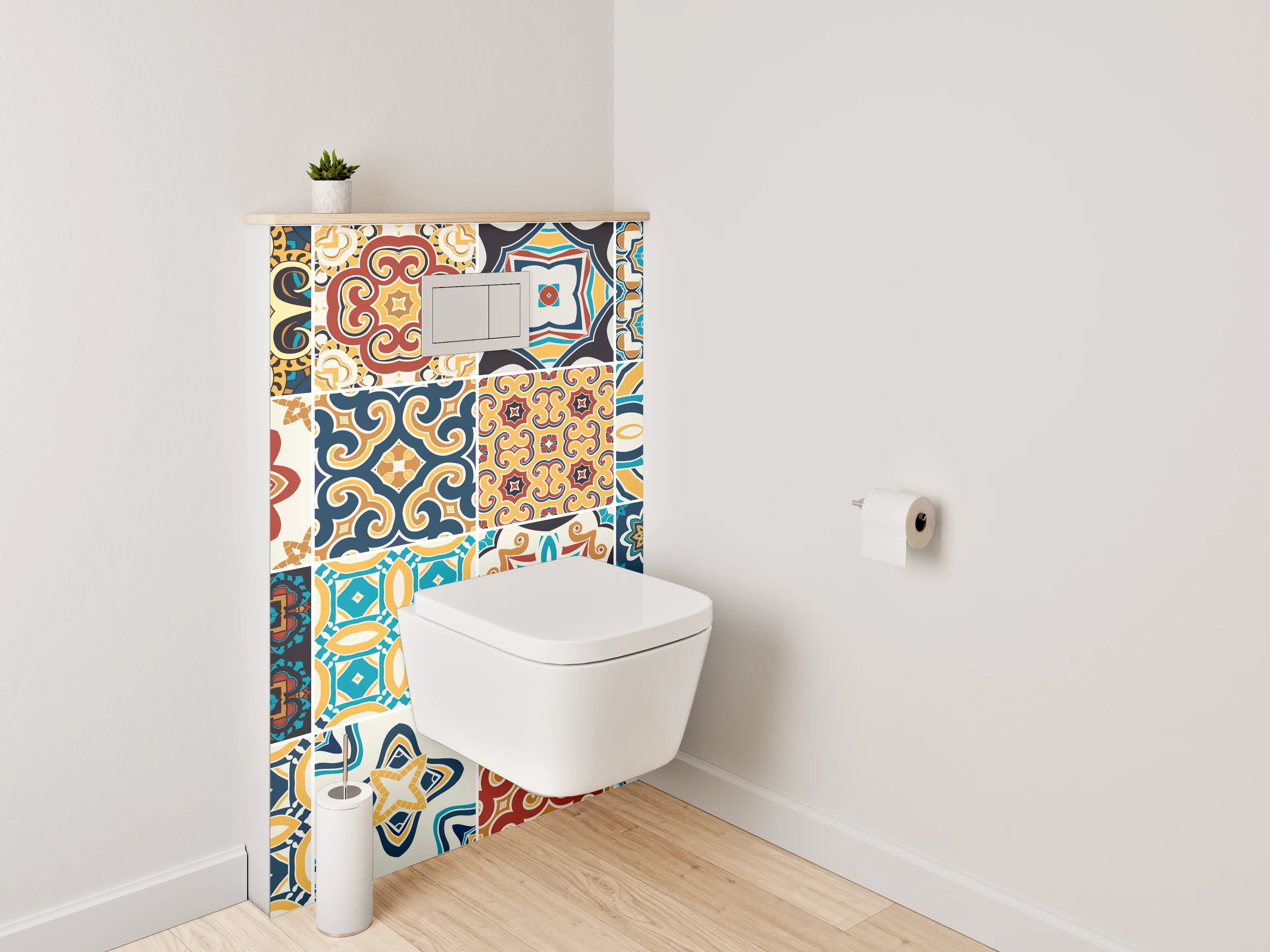 WC-Rückwand - Bunte Vintage Fliesenmuster Mix