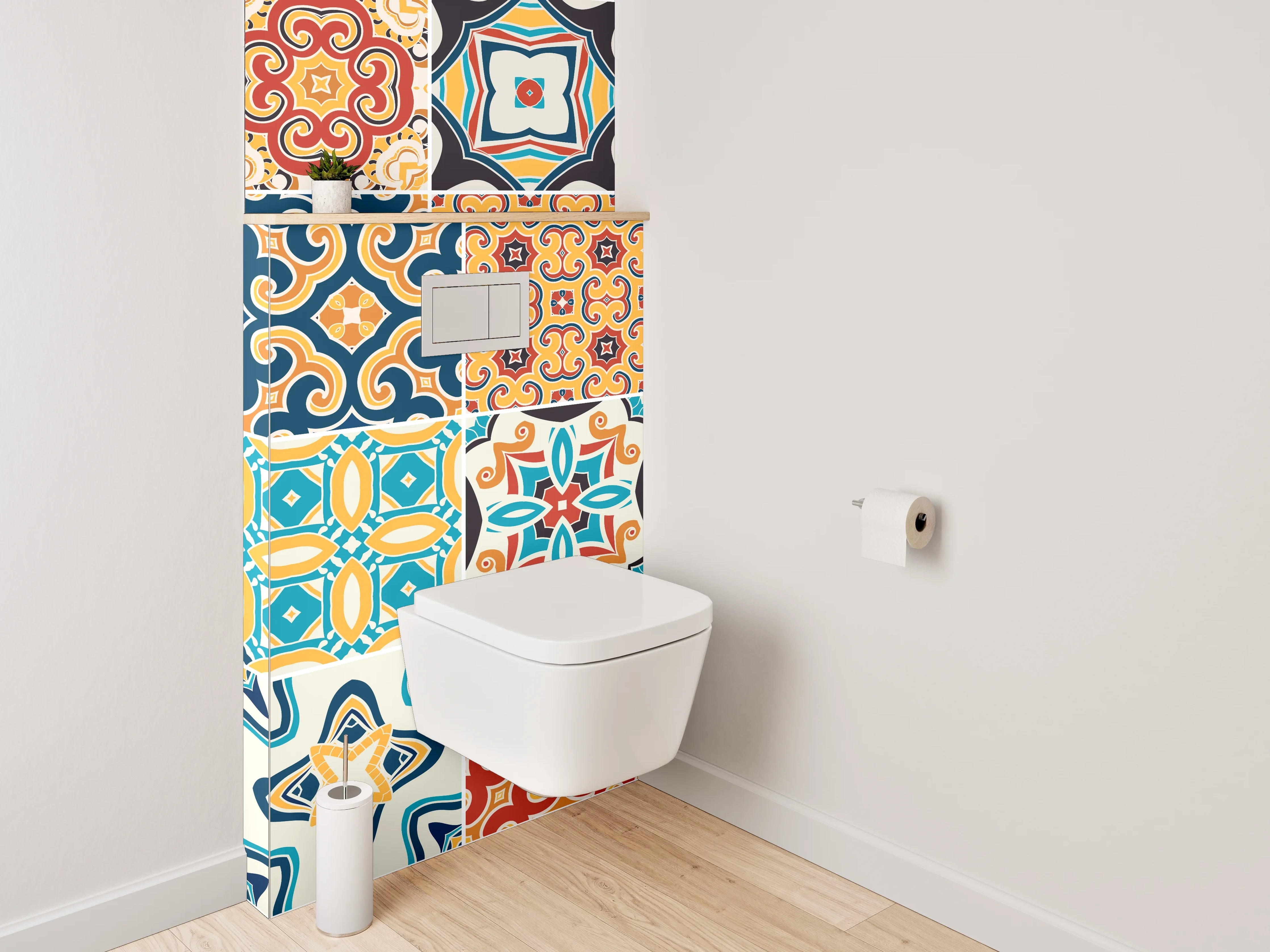 WC-Rückwand - Bunte Vintage Fliesenmuster Set