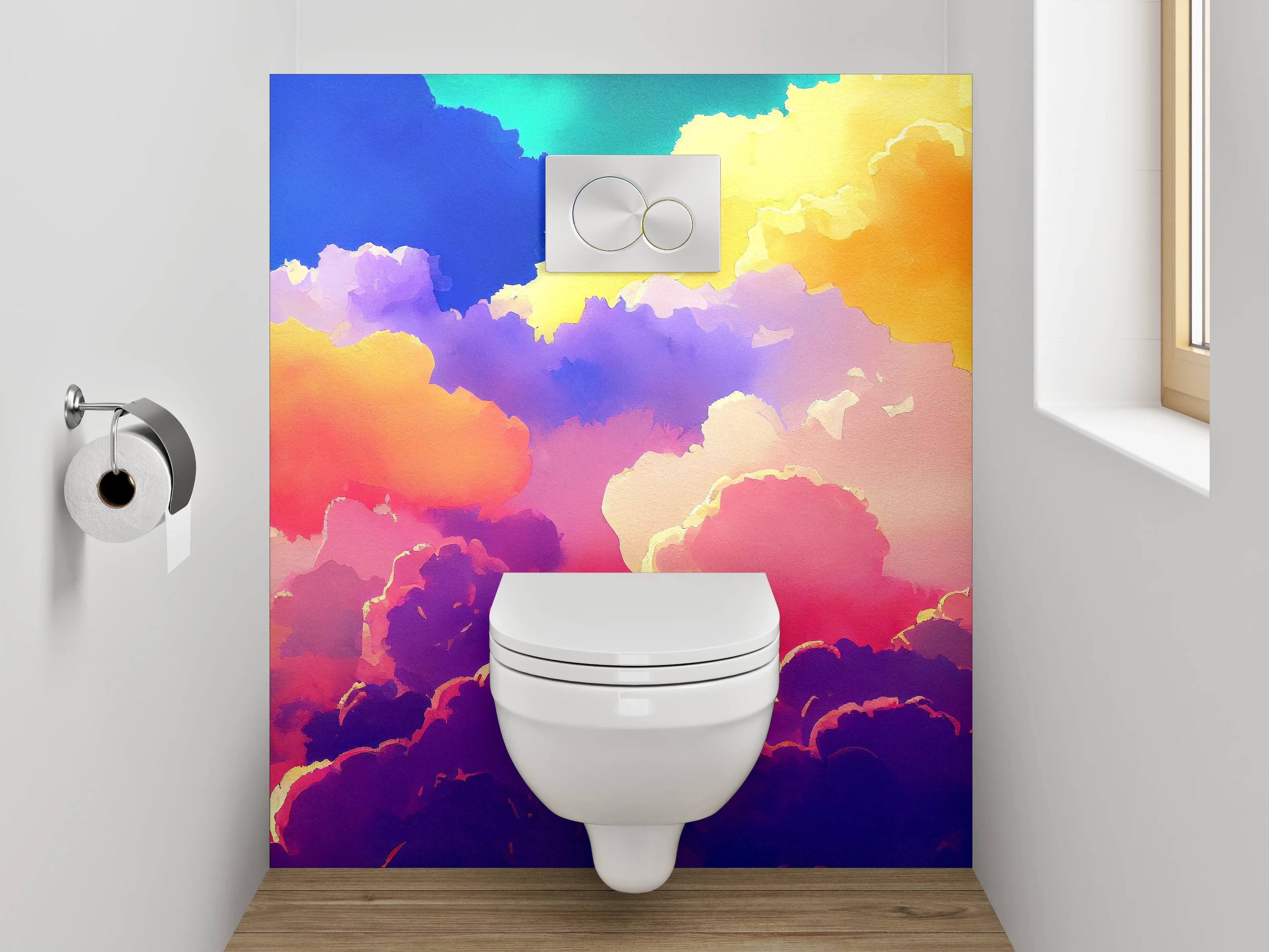 WC-Rückwand - Bunte Wolken Aquarell Himmel