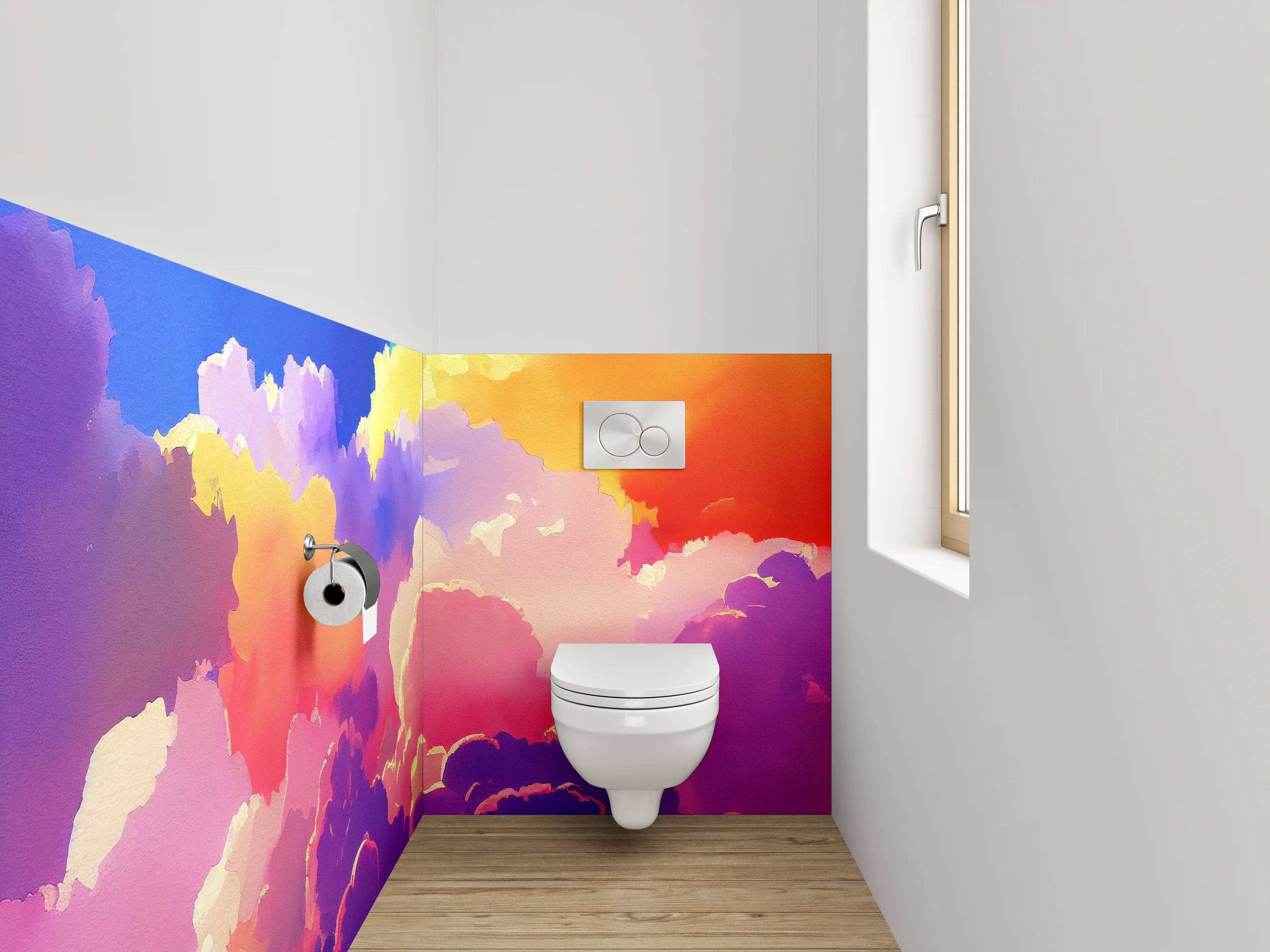 WC-Rückwand - Bunte Wolken Aquarell Himmel
