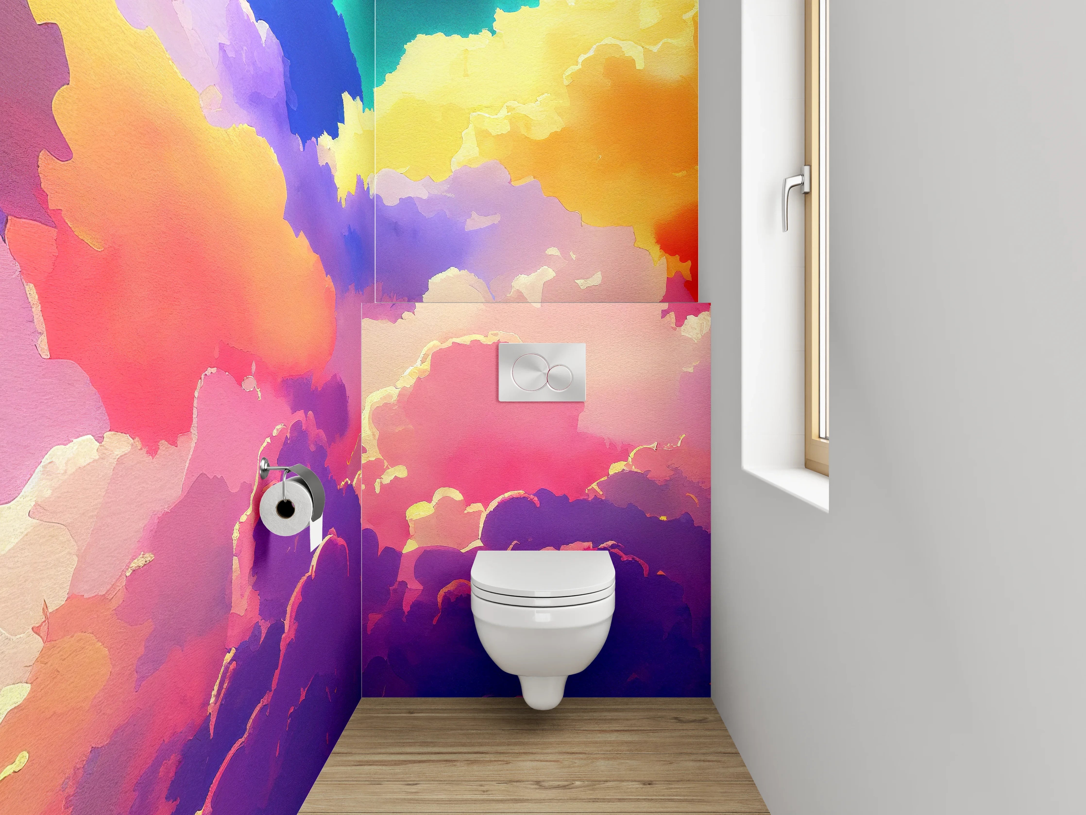 WC-Rückwand - Bunte Wolken Aquarell Himmel