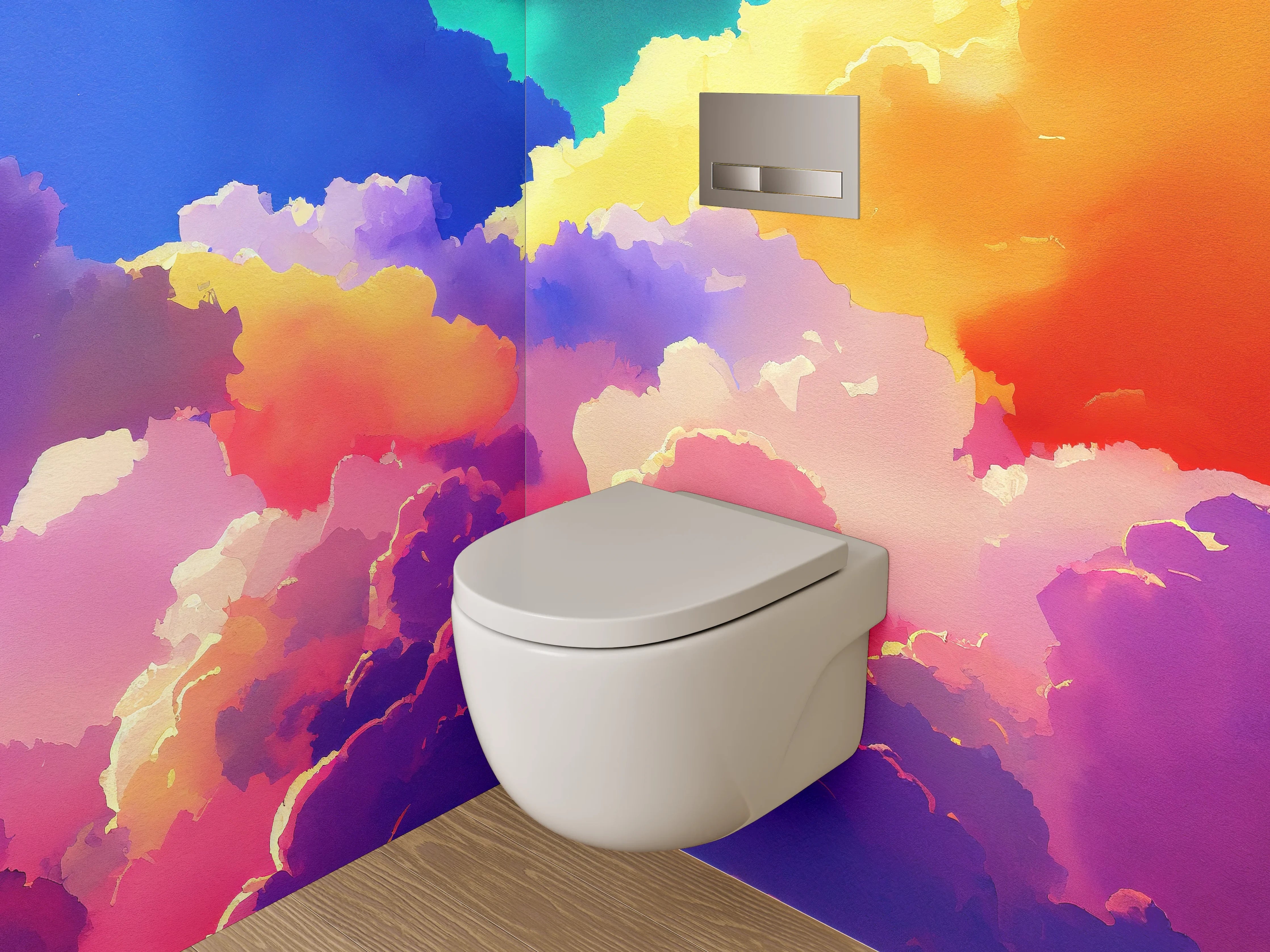 WC-Rückwand - Bunte Wolken Aquarell Himmel