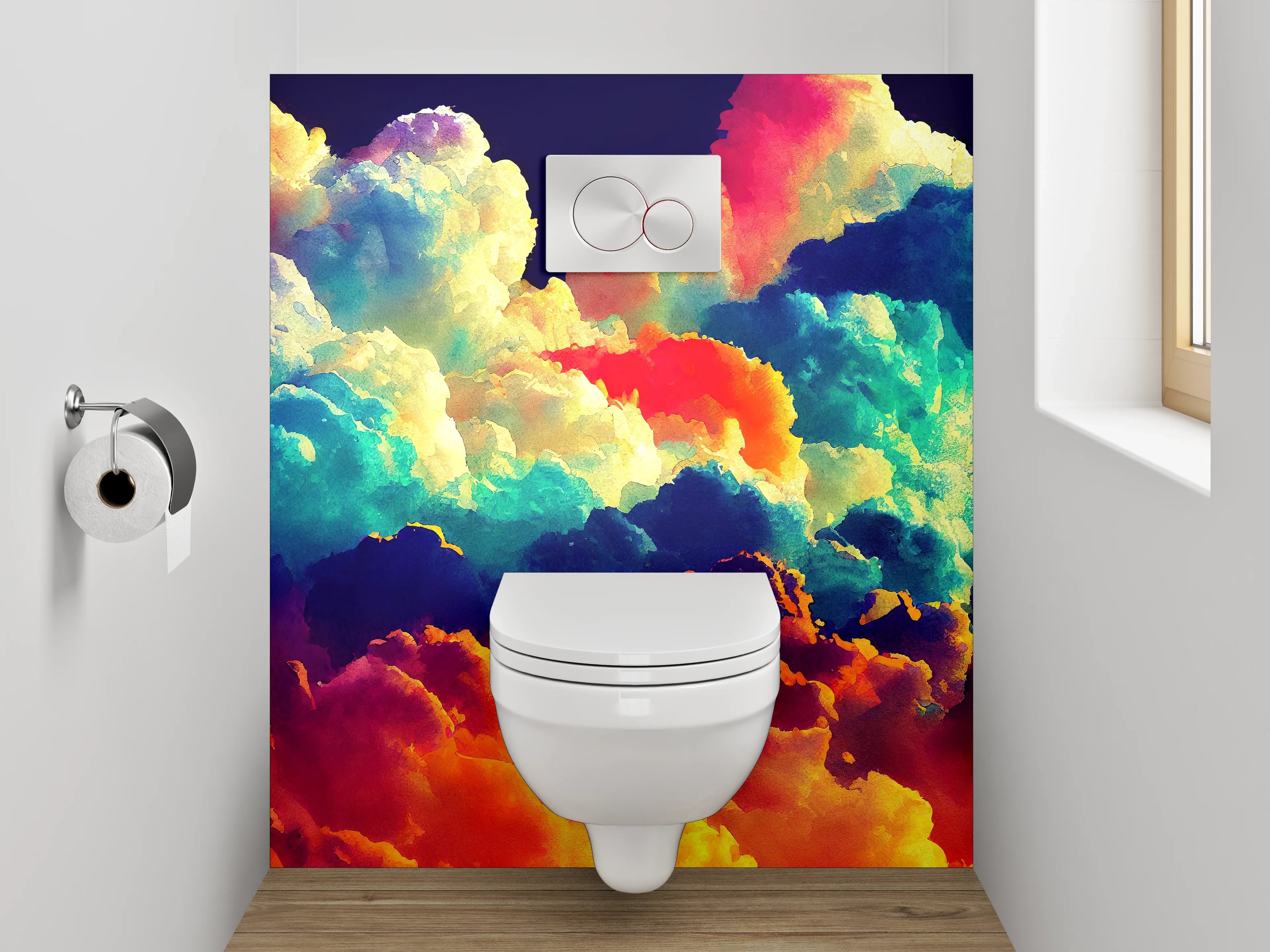 WC-Rückwand - Bunte Wolken Aquarell abstrakt