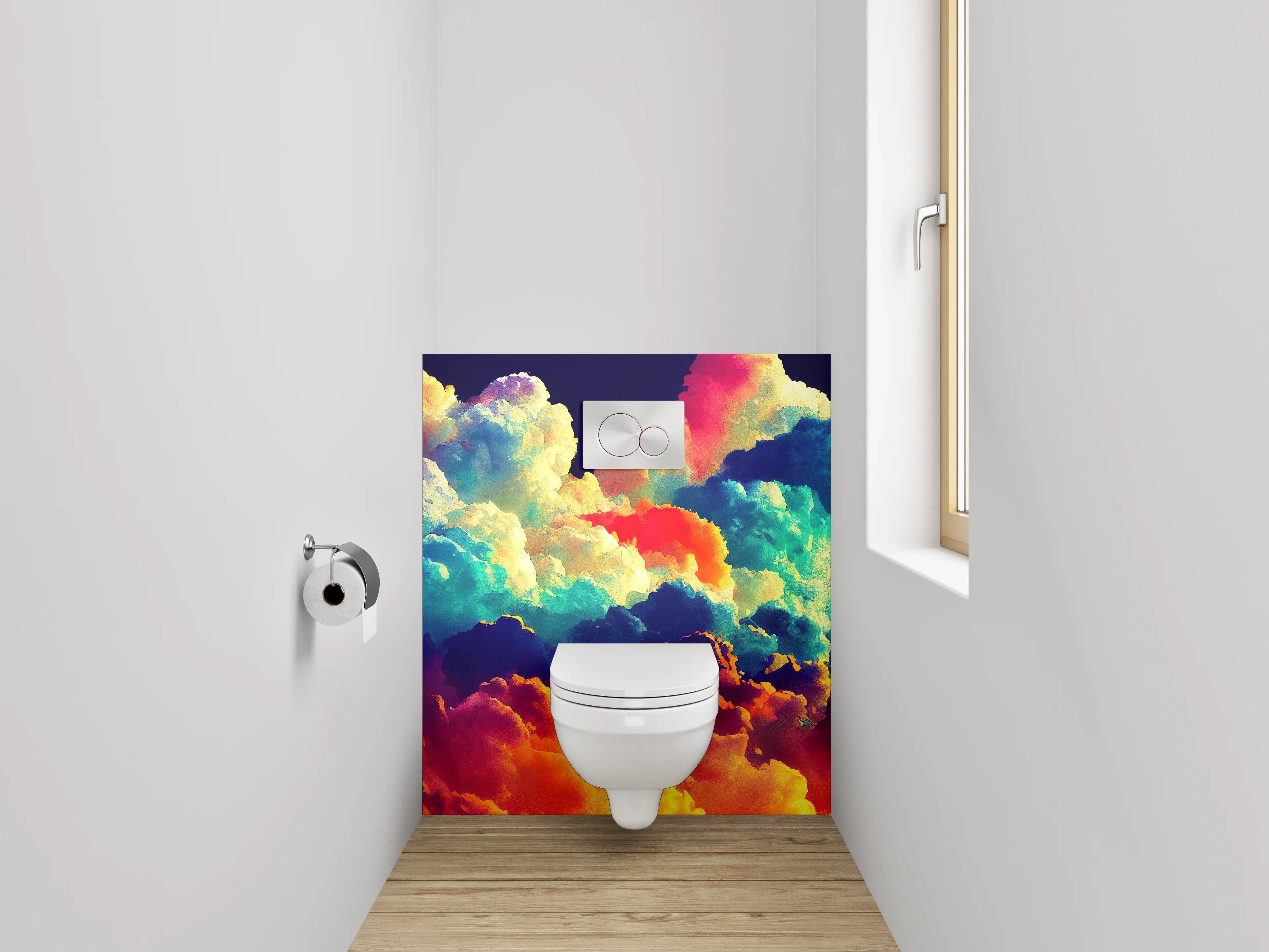 WC-Rückwand - Bunte Wolken Aquarell abstrakt
