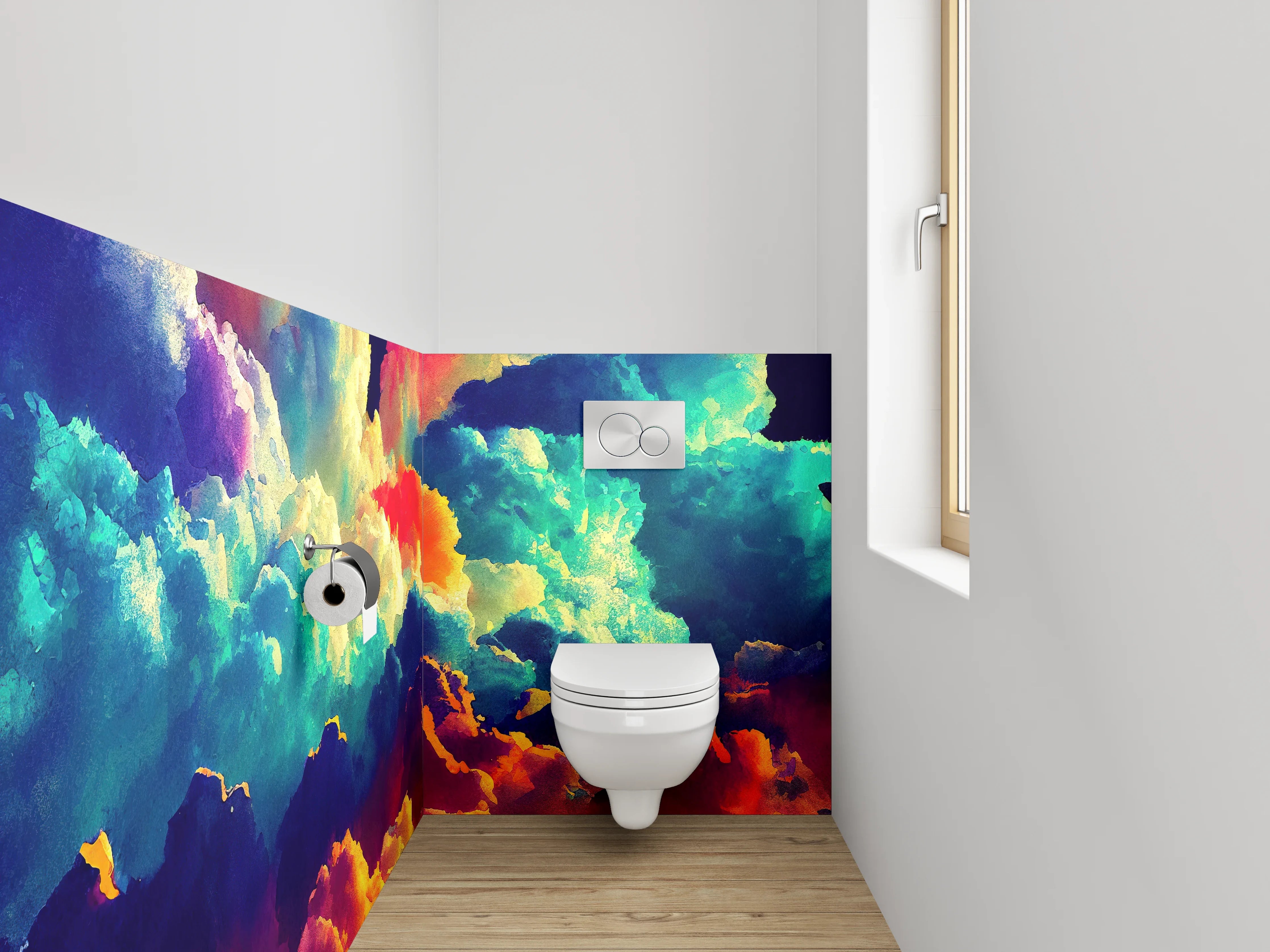 WC-Rückwand - Bunte Wolken Aquarell abstrakt