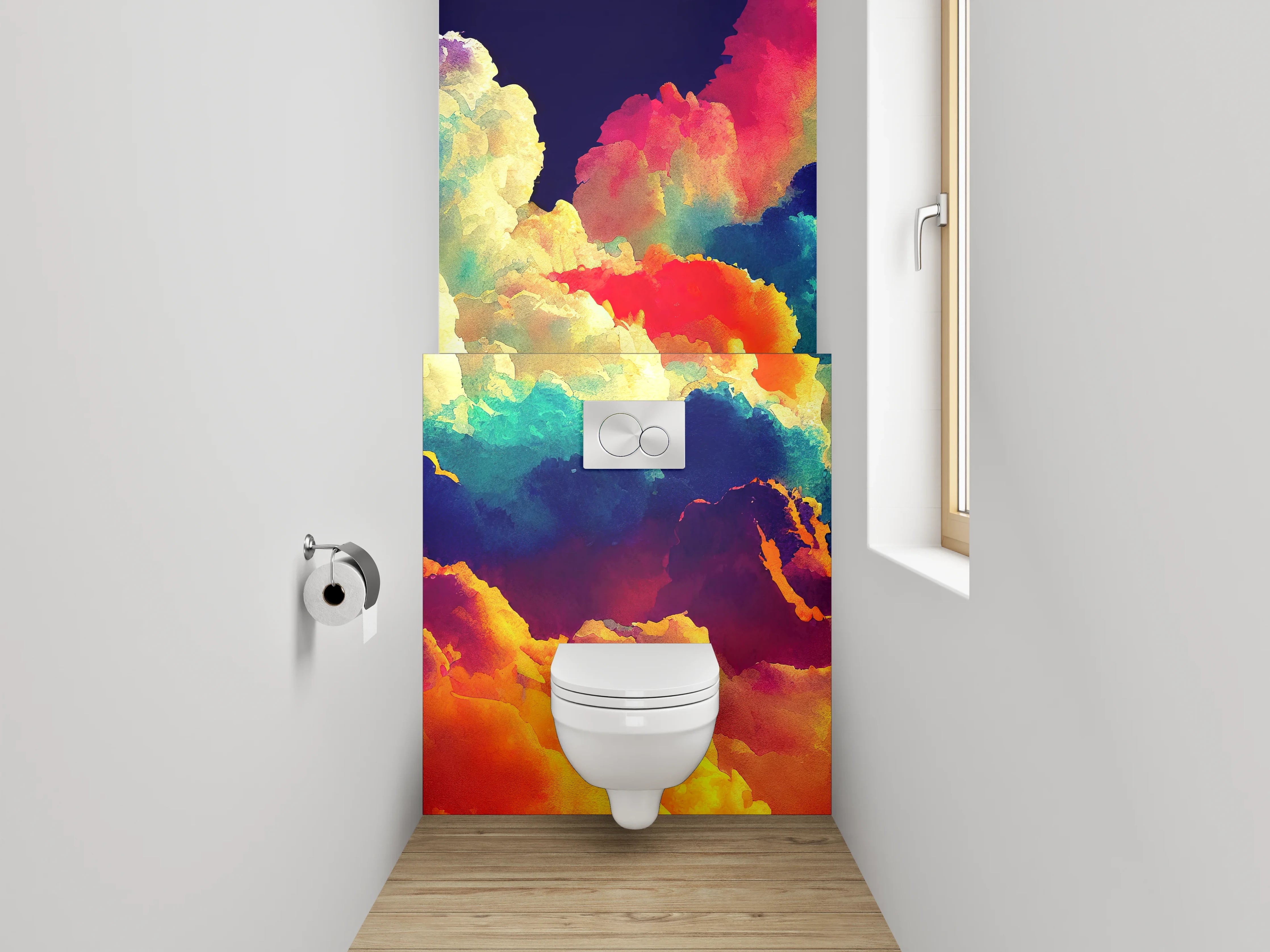 WC-Rückwand - Bunte Wolken Aquarell abstrakt