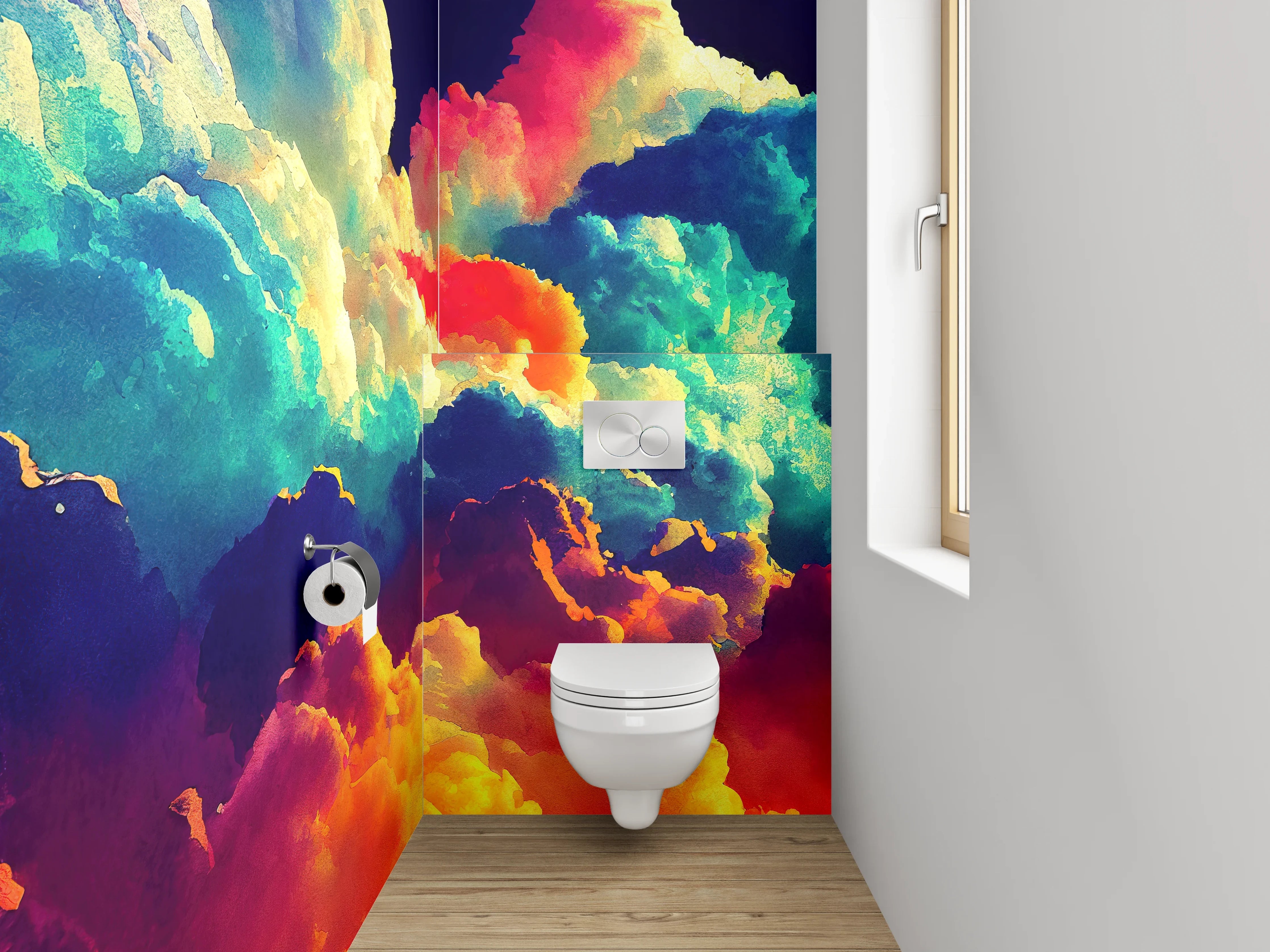 WC-Rückwand - Bunte Wolken Aquarell abstrakt
