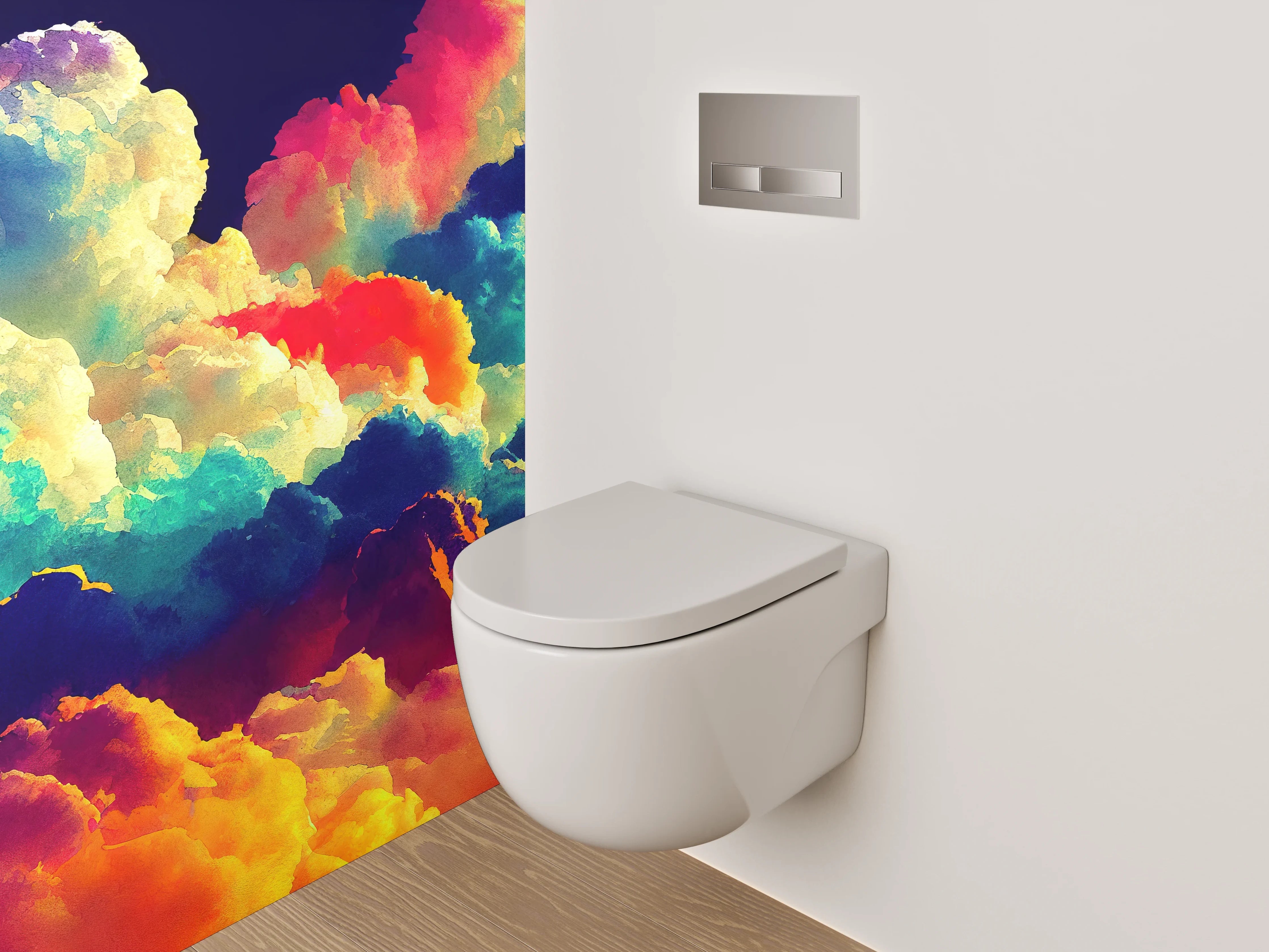 WC-Rückwand - Bunte Wolken Aquarell abstrakt