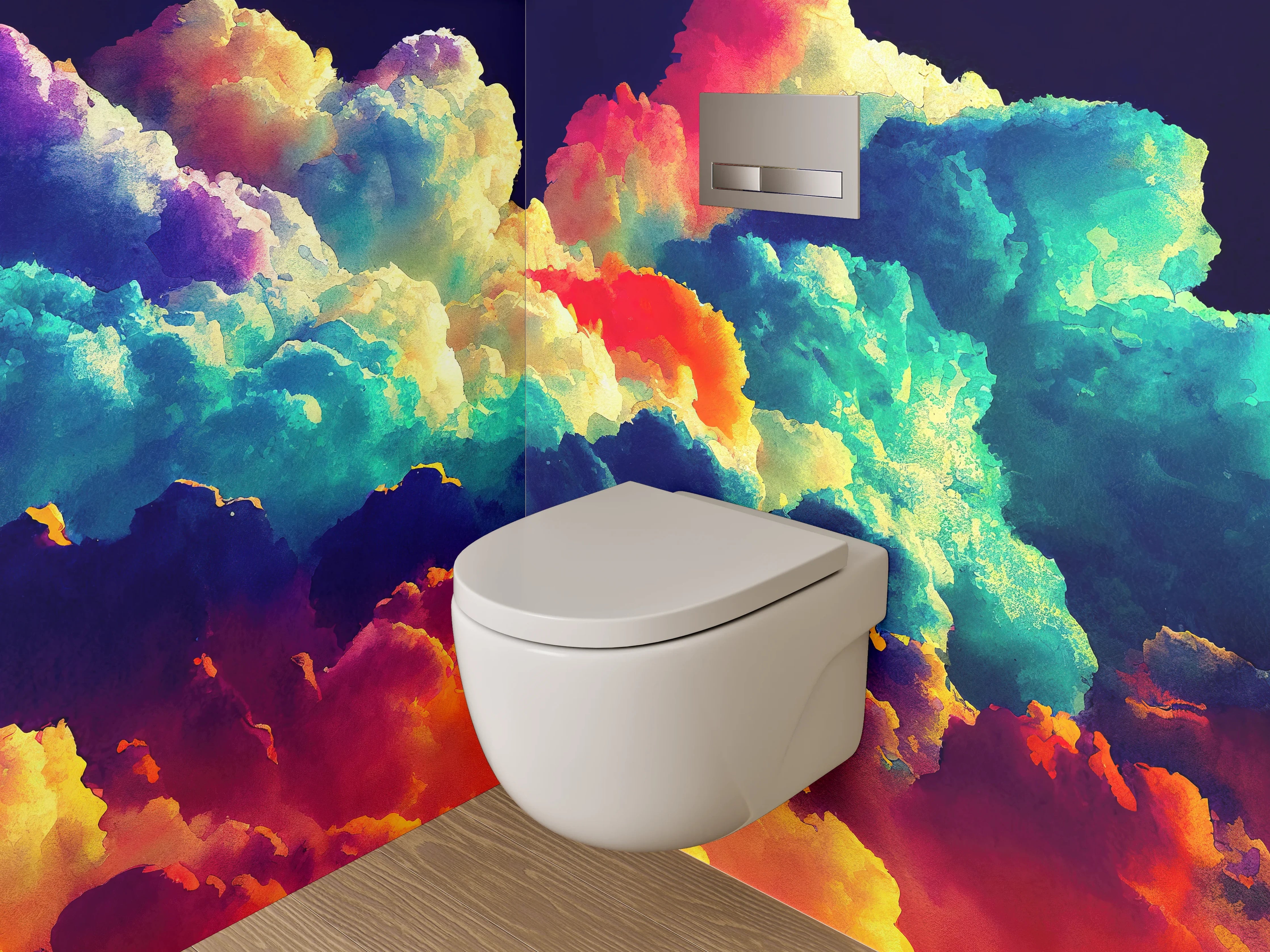 WC-Rückwand - Bunte Wolken Aquarell abstrakt