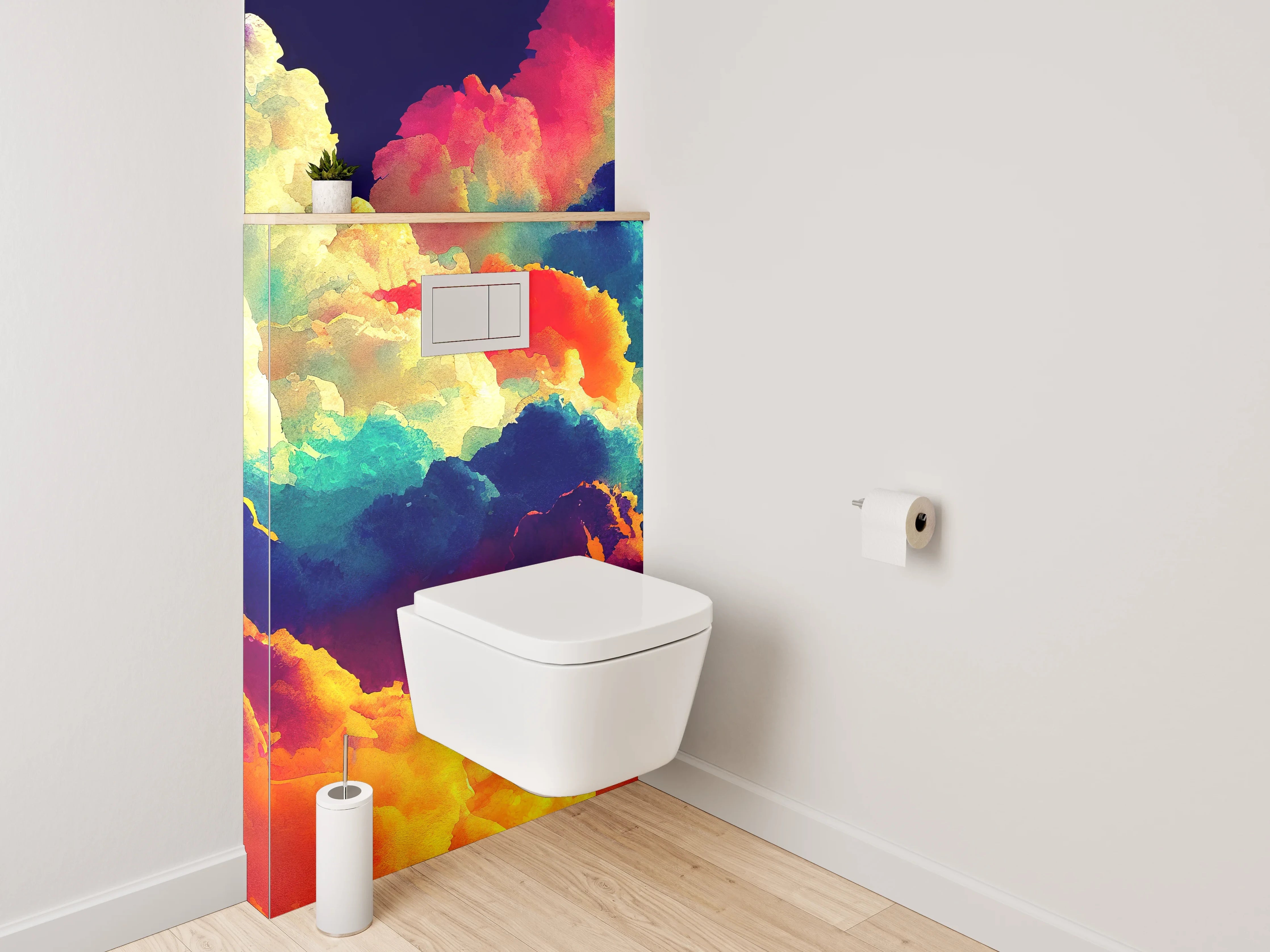 WC-Rückwand - Bunte Wolken Aquarell abstrakt