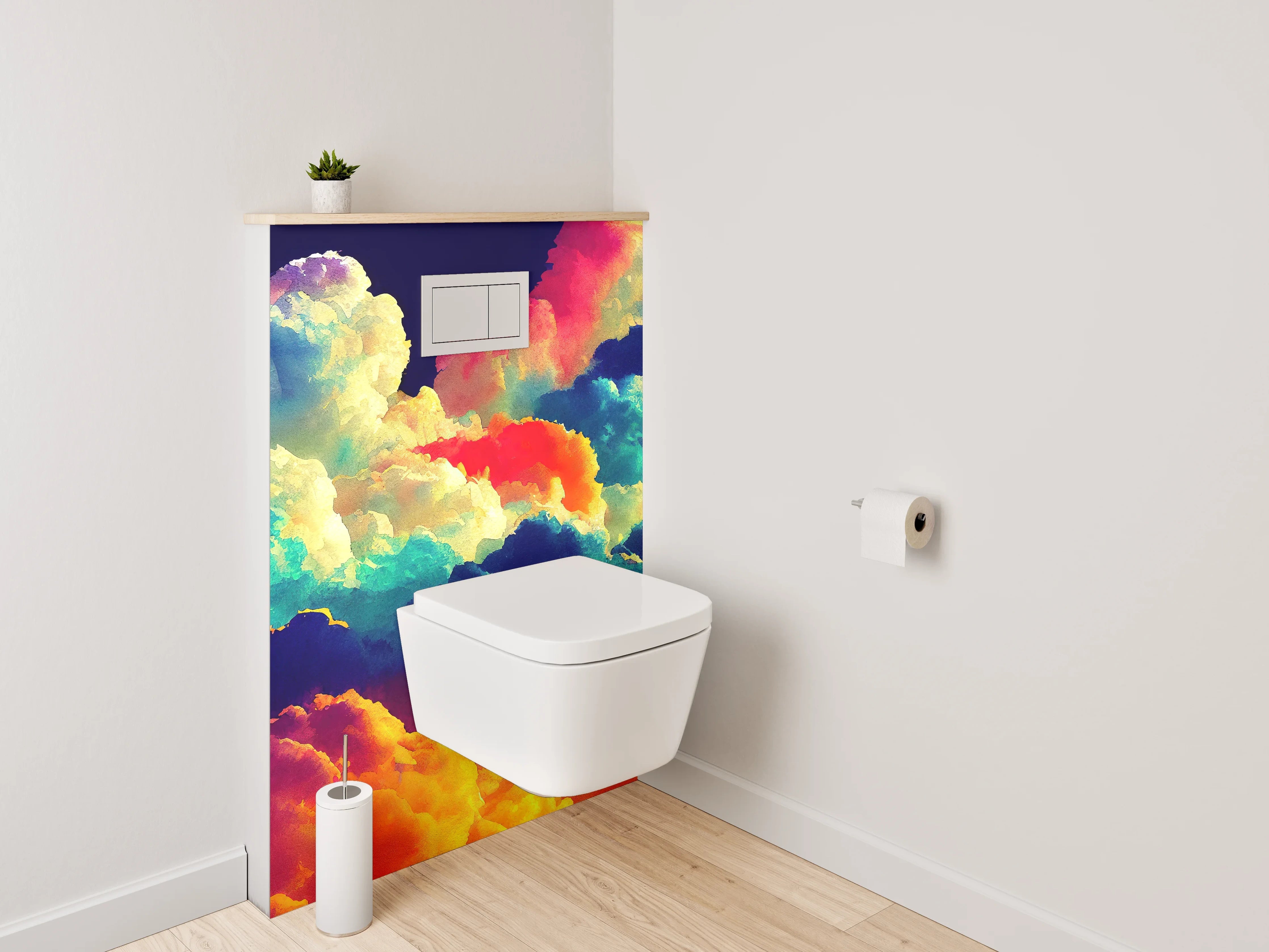 WC-Rückwand - Bunte Wolken Aquarell abstrakt