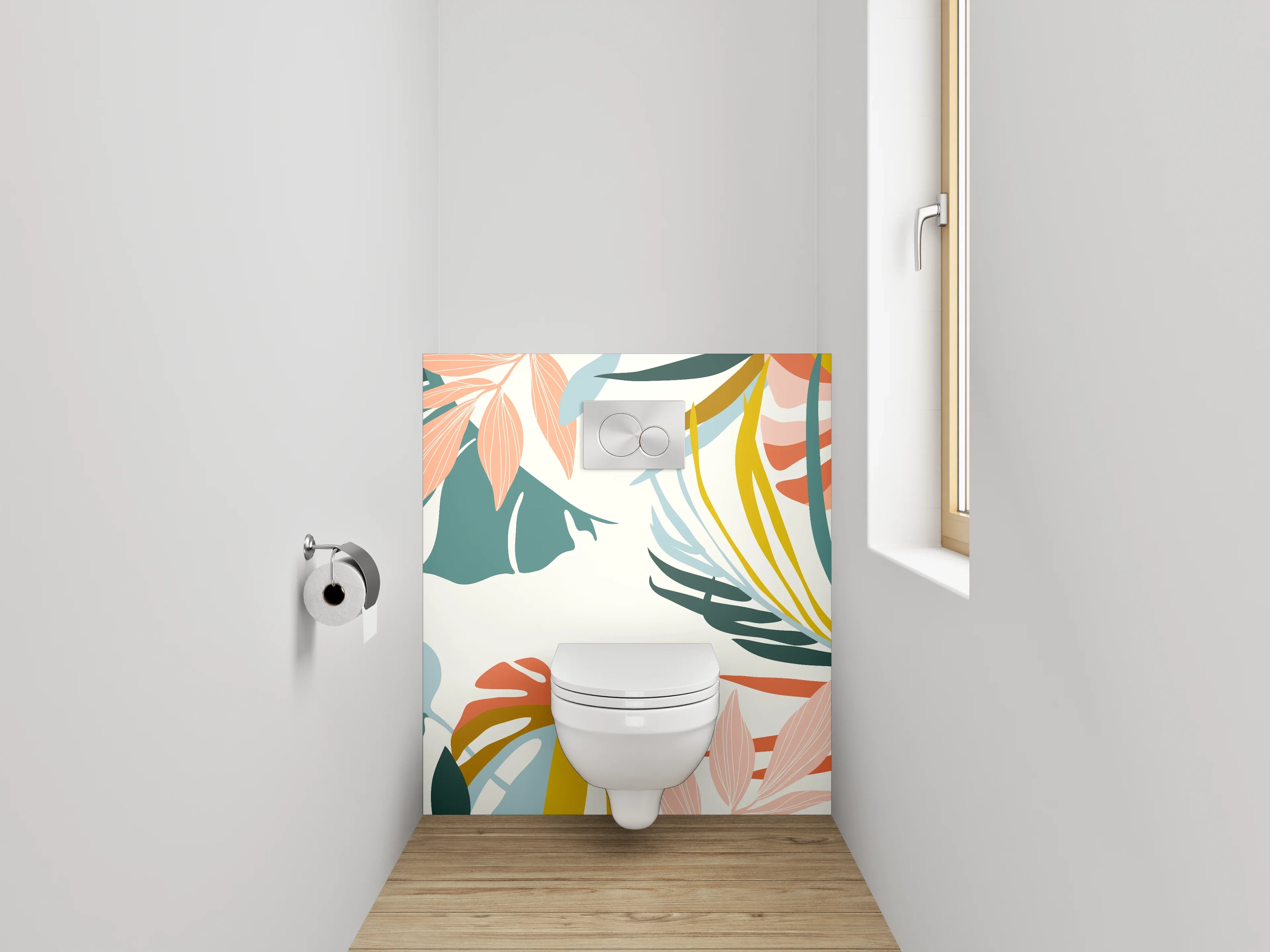 WC-Rückwand - Bunte tropische Blätter Illustration