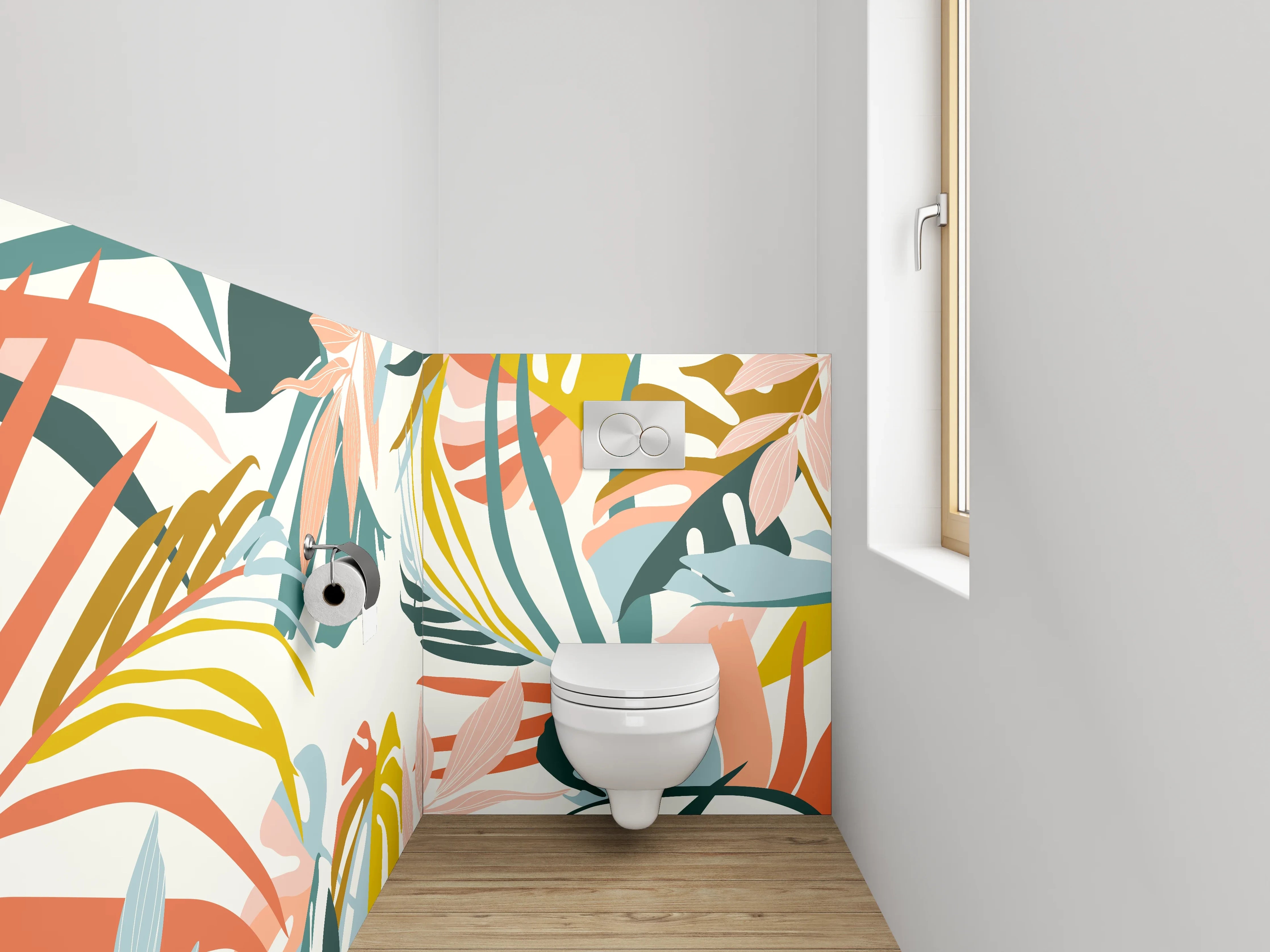 WC-Rückwand - Bunte tropische Blätter Illustration