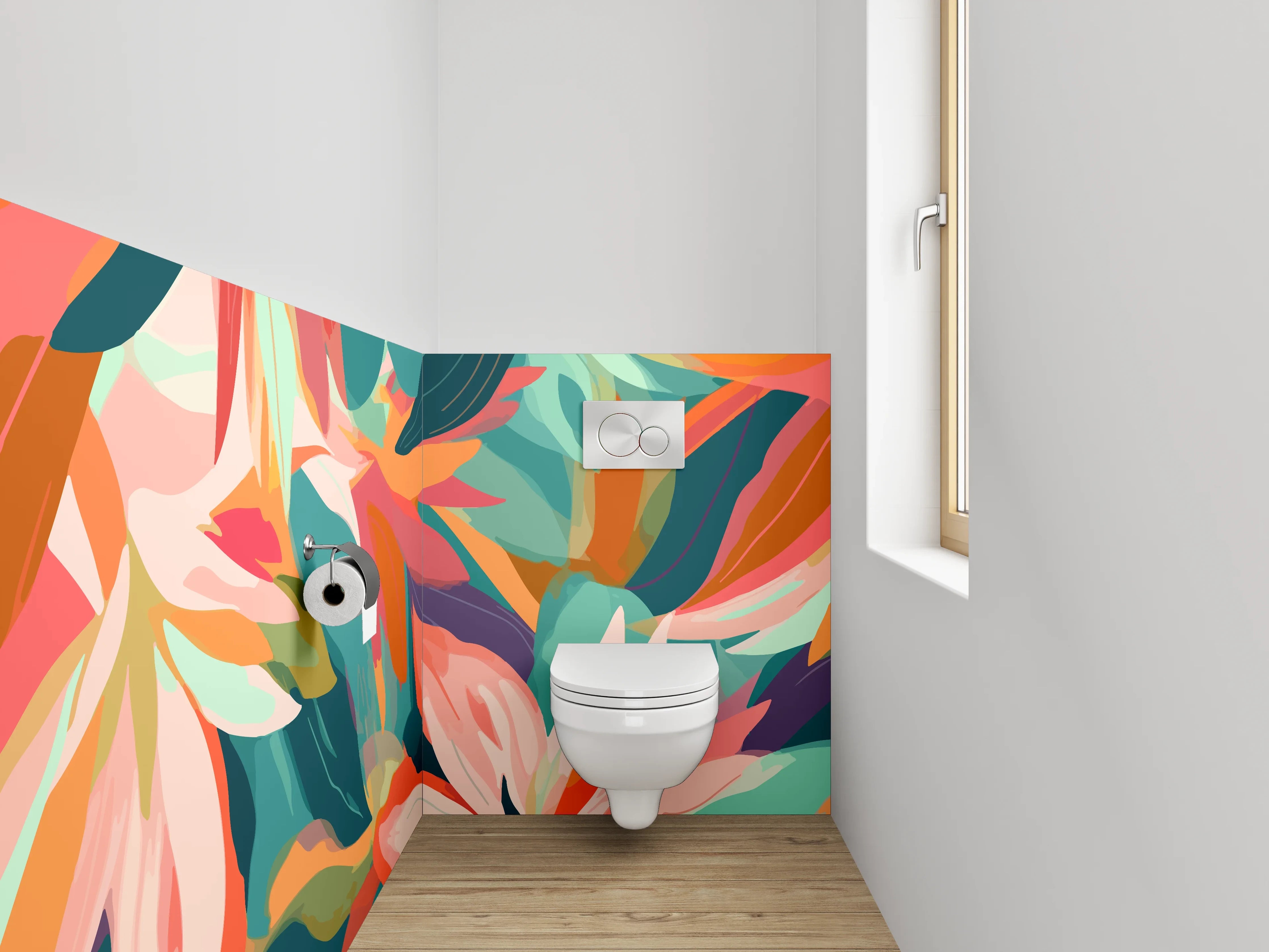 WC-Rückwand - Bunte tropische Blumen-Illustration Abstrakt