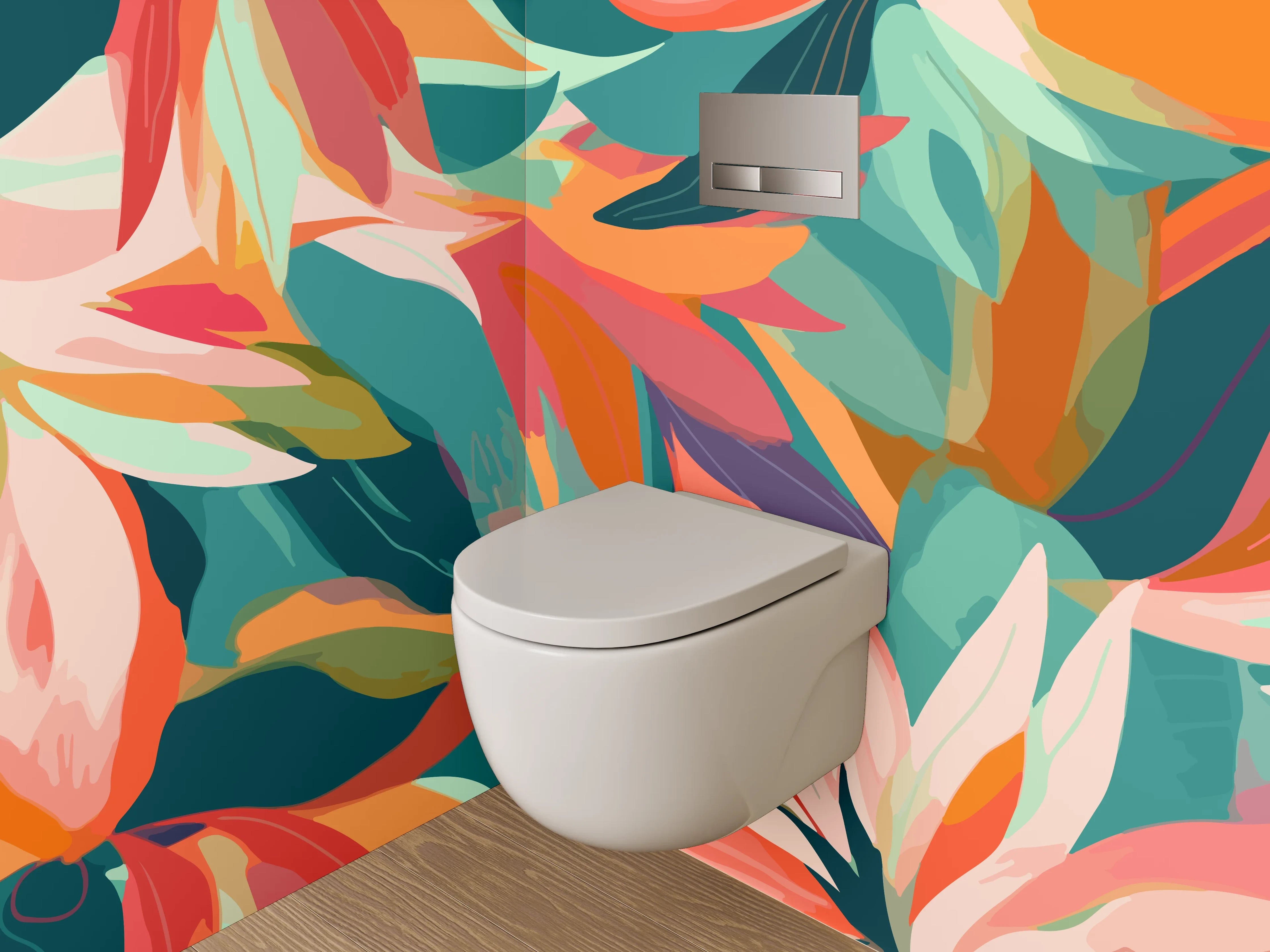 WC-Rückwand - Bunte tropische Blumen-Illustration Abstrakt