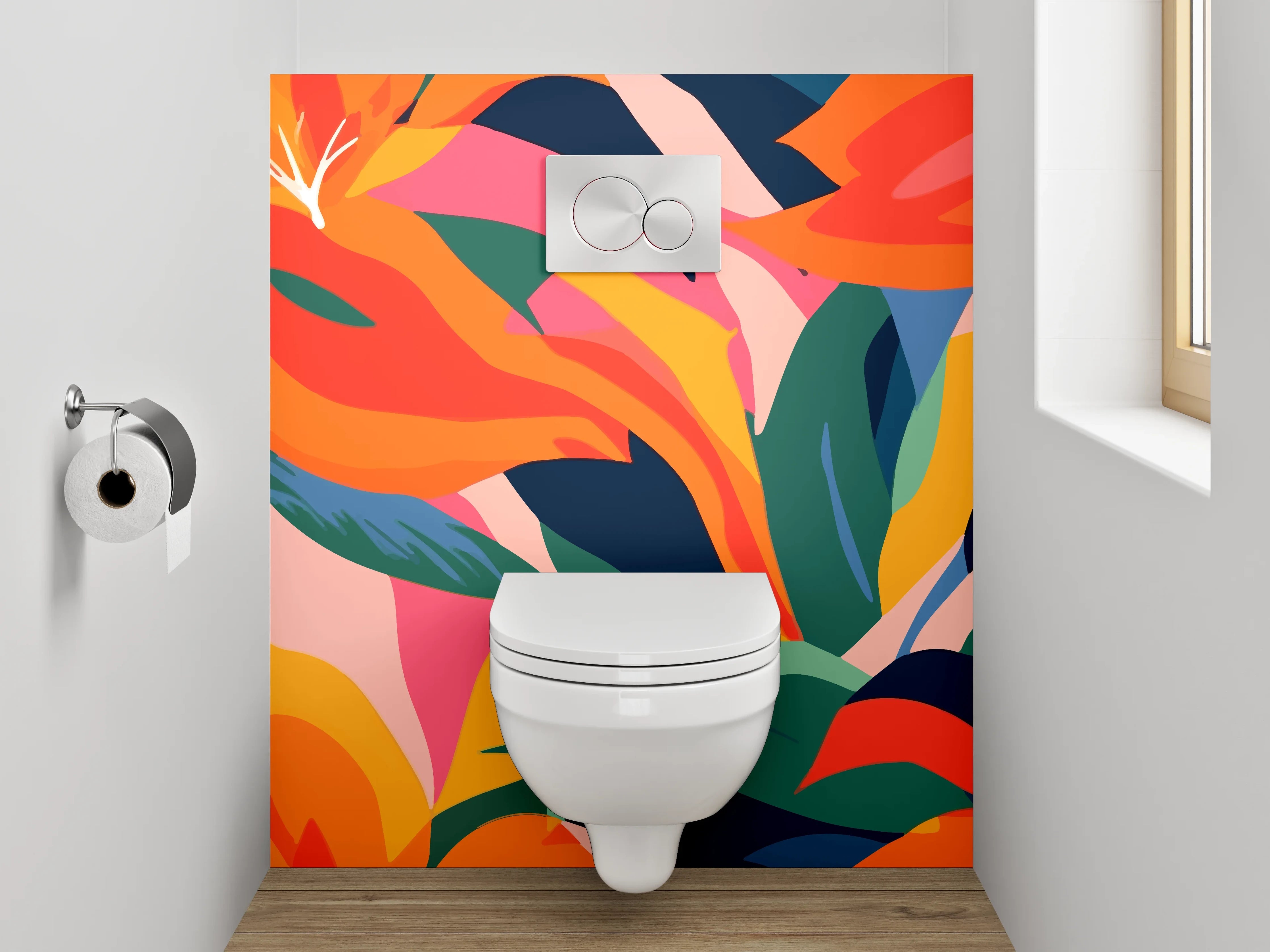 WC-Rückwand - Bunte tropische Blumen Illustration