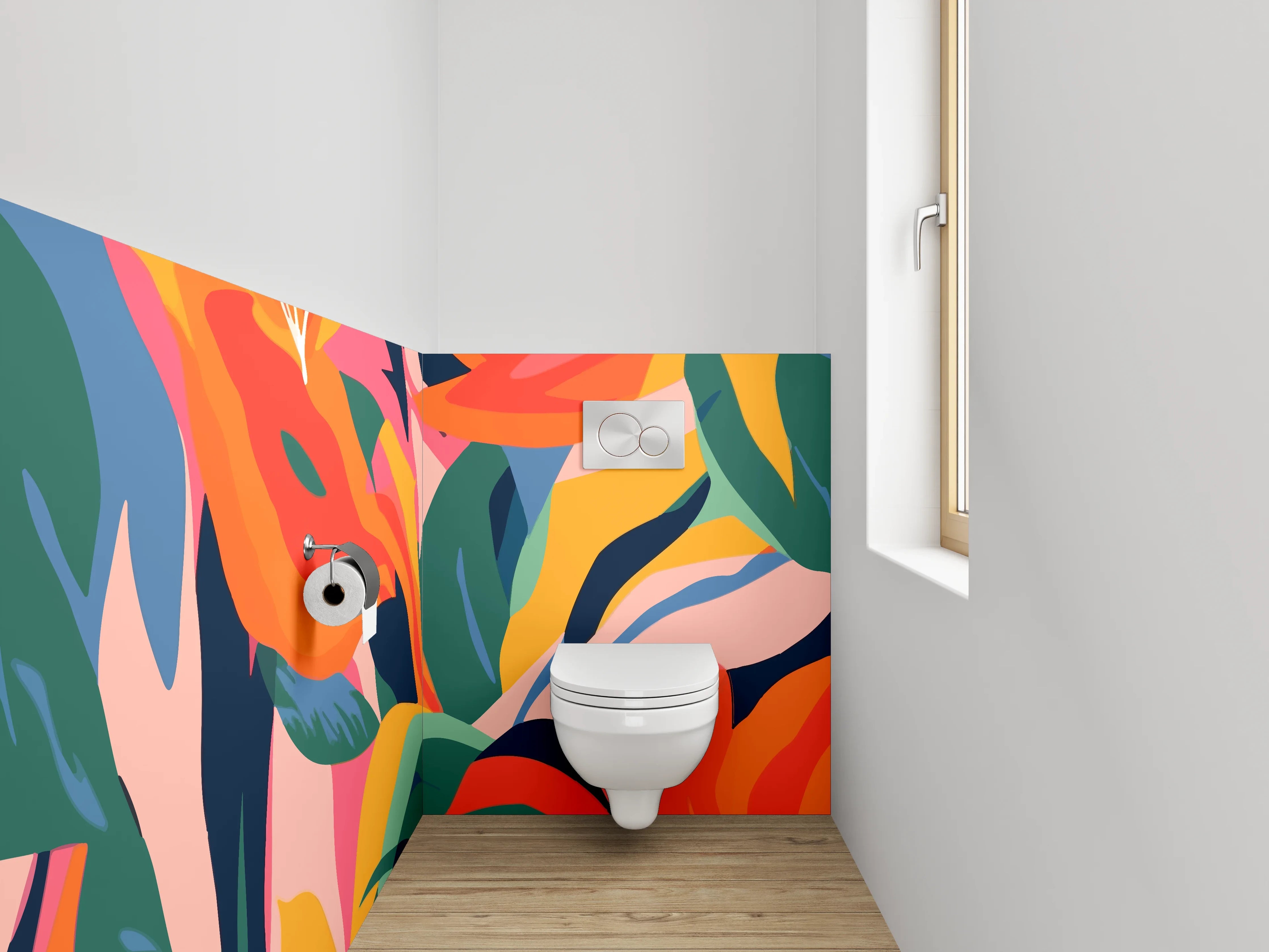 WC-Rückwand - Bunte tropische Blumen Illustration
