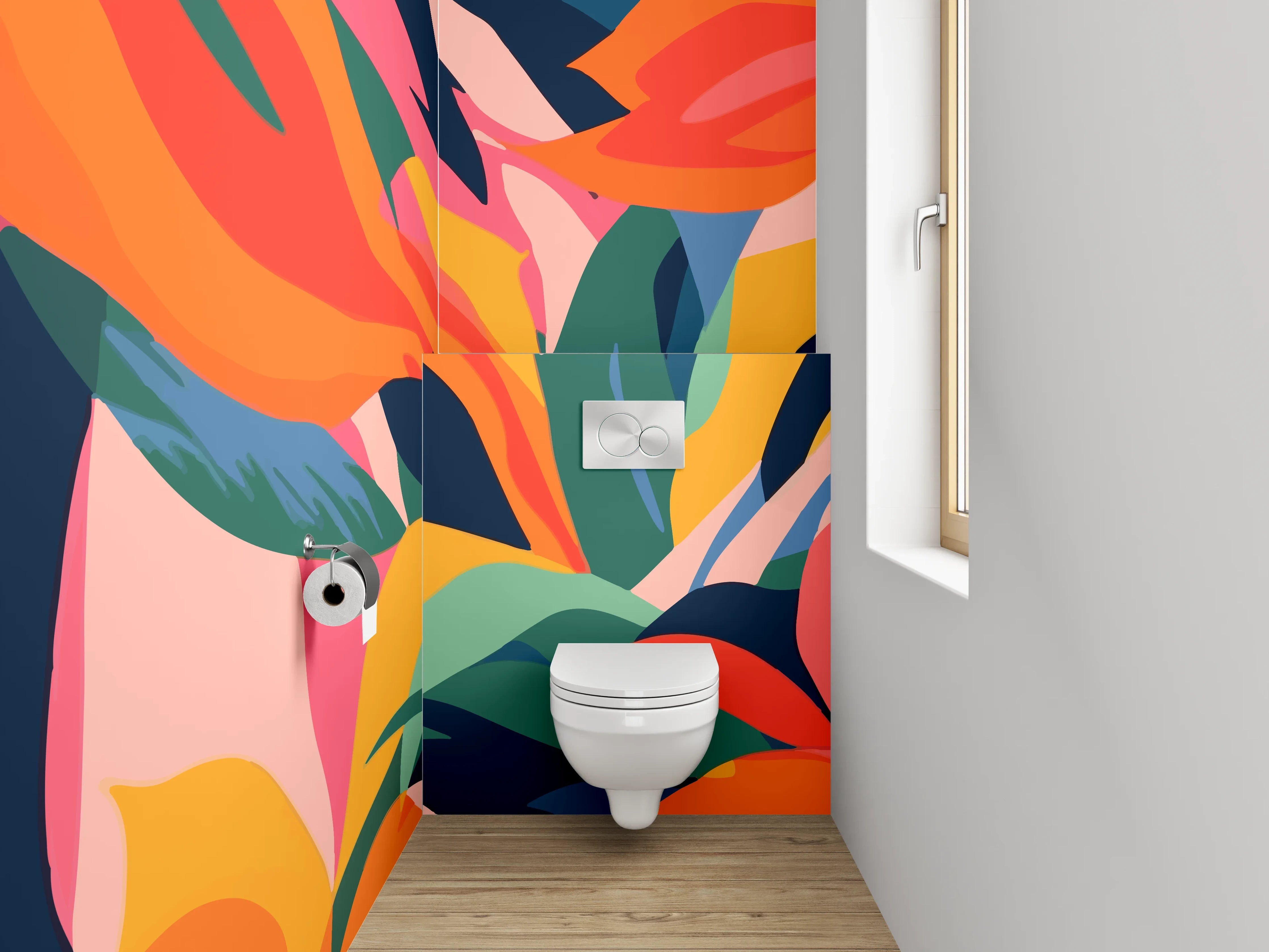 WC-Rückwand - Bunte tropische Blumen Illustration