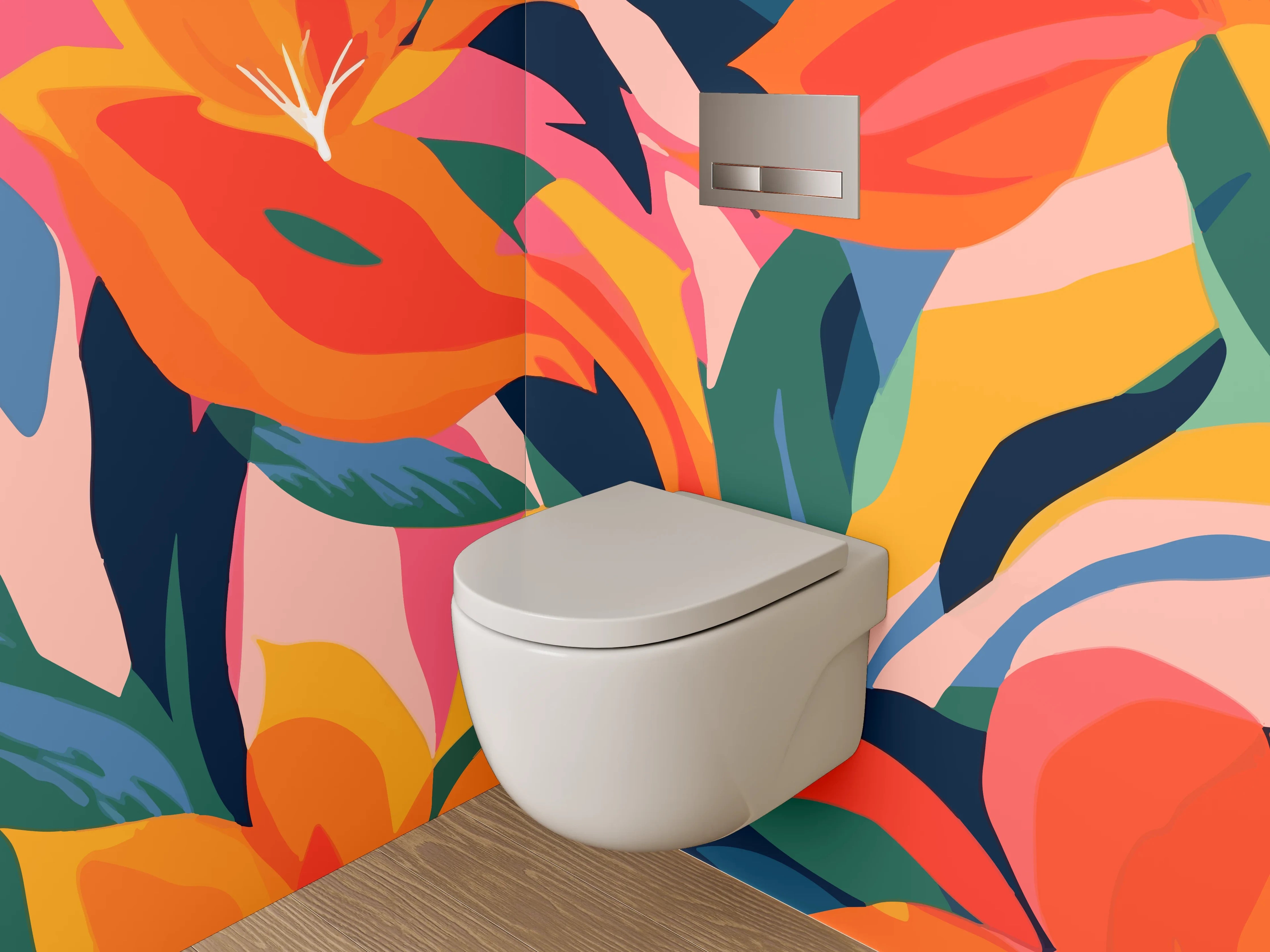 WC-Rückwand - Bunte tropische Blumen Illustration