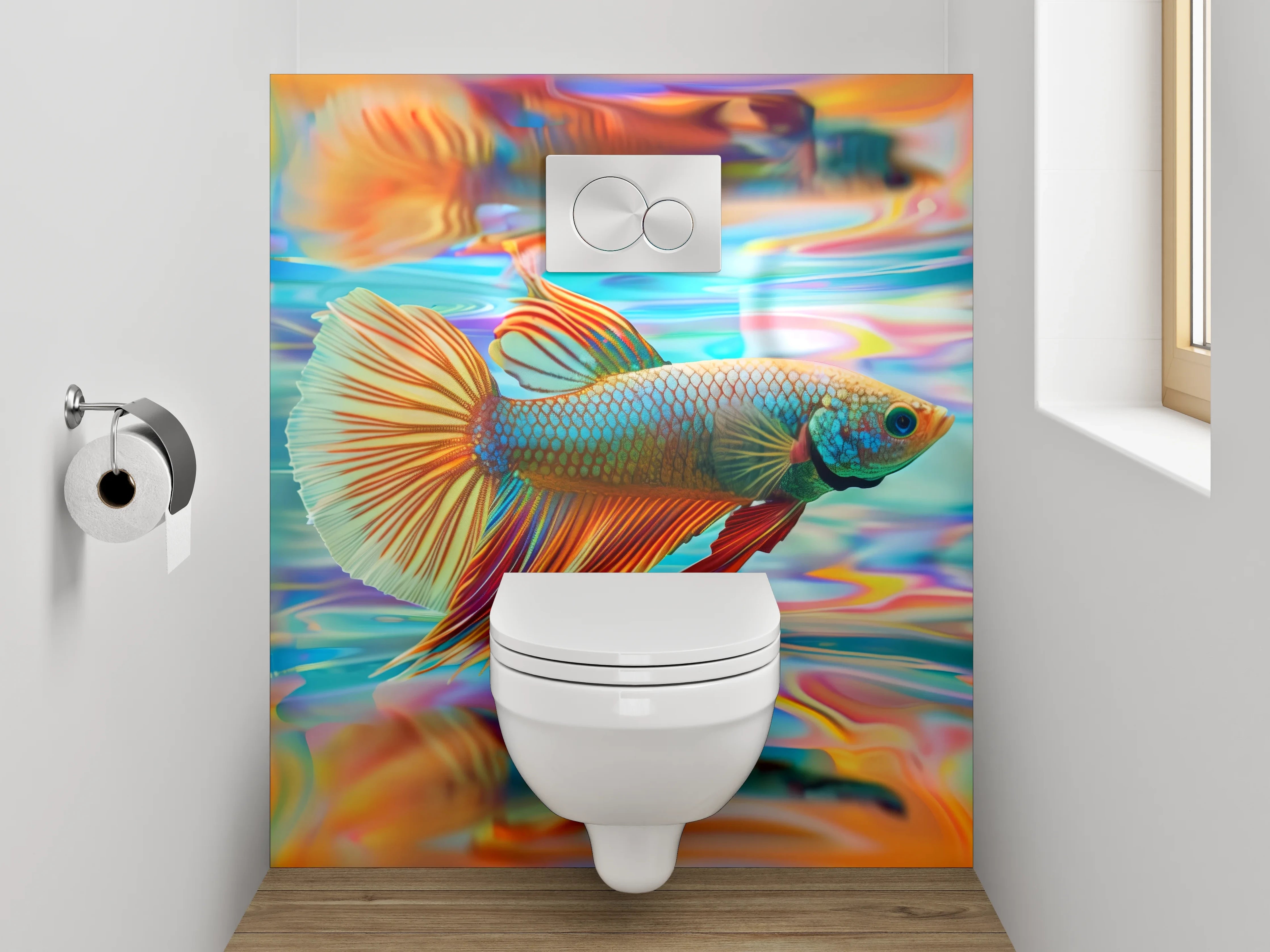 WC-Rückwand - Bunter Betta Fisch auf abstraktem Hintergrund